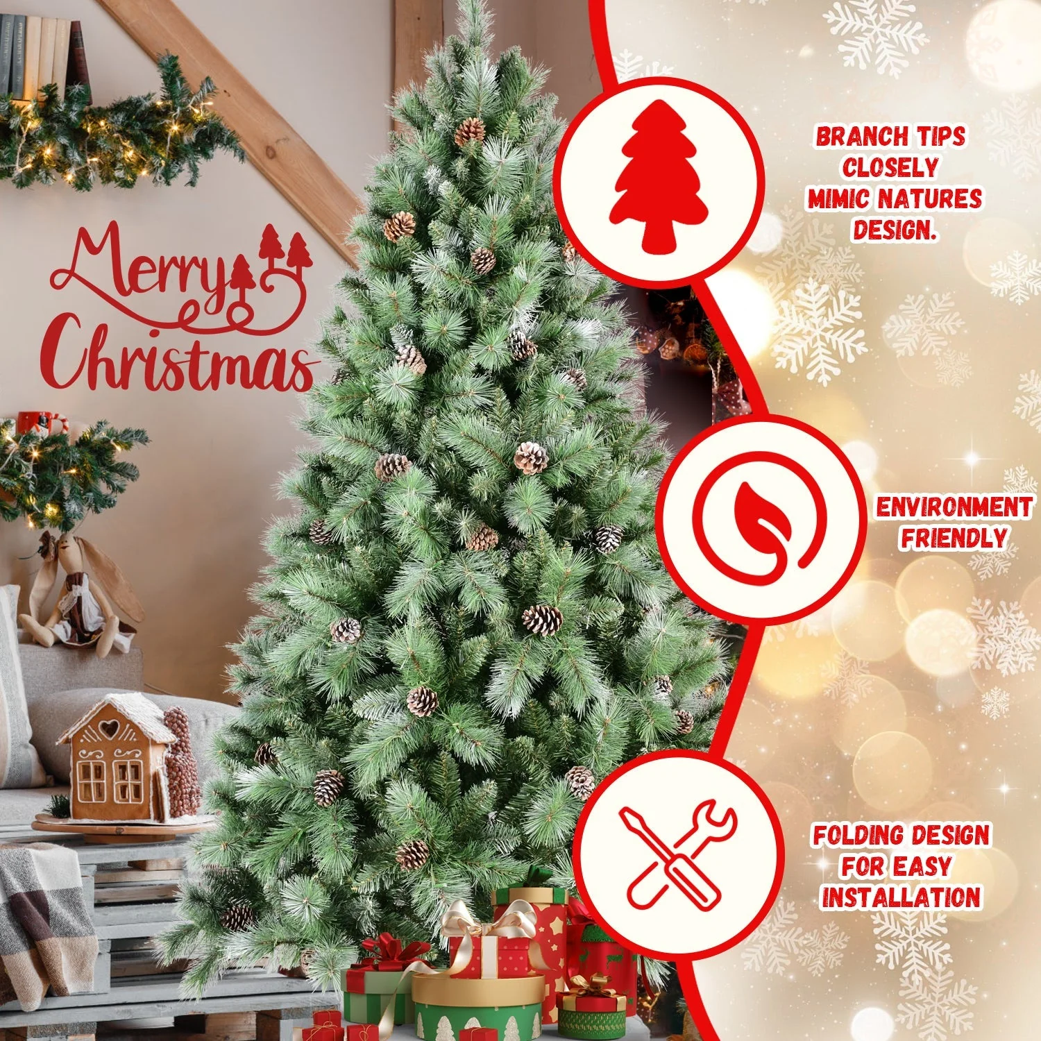 8 Ft The Full-Bodied Pre-Decorated Pinecone Christmas Tree - Image 3