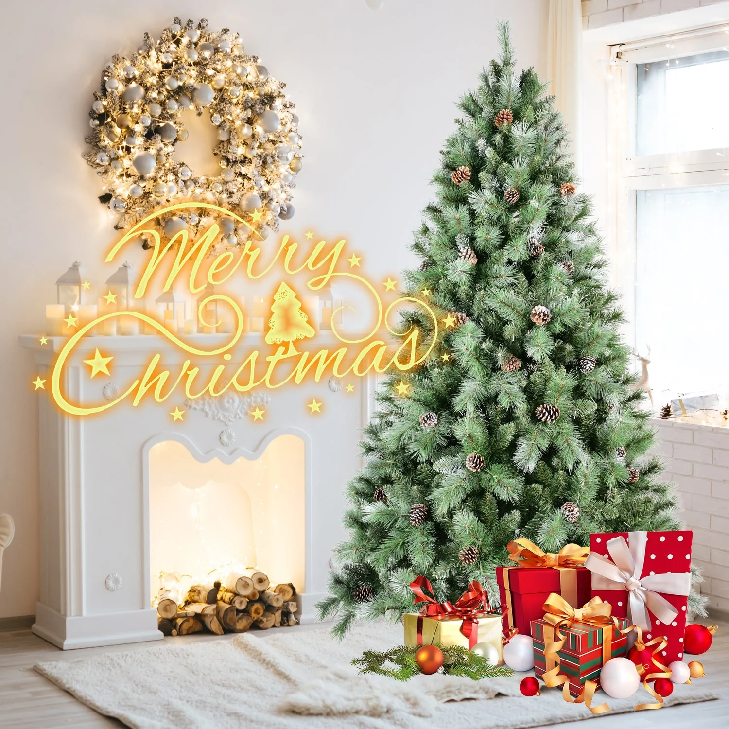 8 Ft The Full-Bodied Pre-Decorated Pinecone Christmas Tree - Image 5