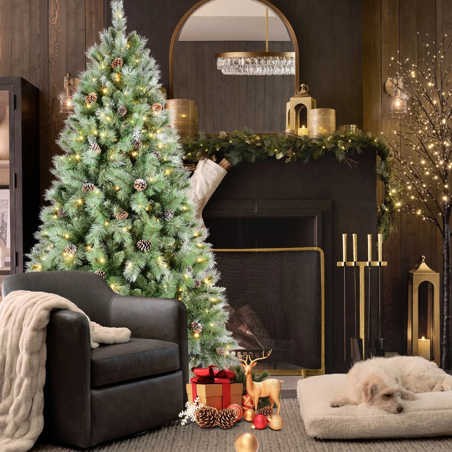 8 Ft The Full-Bodied Pre-Decorated Pinecone Christmas Tree - Image 7
