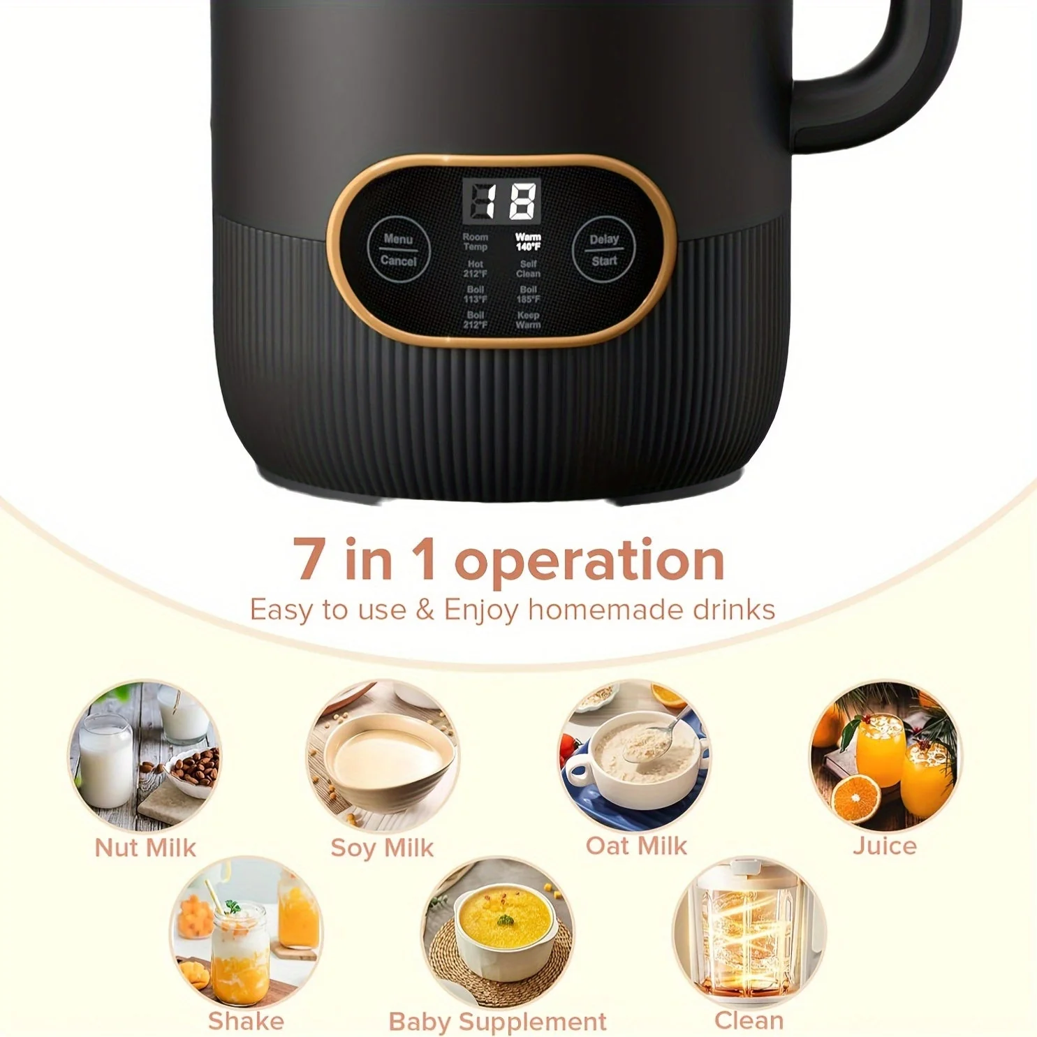 8-in-1 Nut Milk Maker Machine – 35oz Soy, Almond, Oat, Plant-Based Milk Maker - Image 6