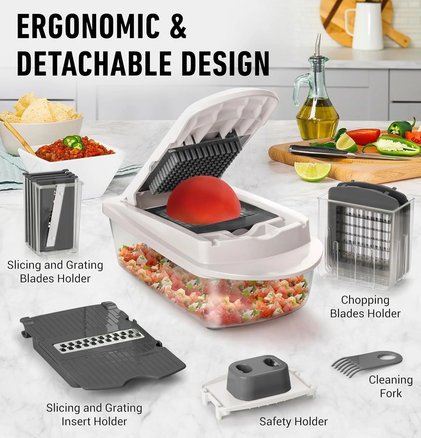 8 in 1 Vegetable Slicer Chopper with Container Mandoline Cutter - Image 3