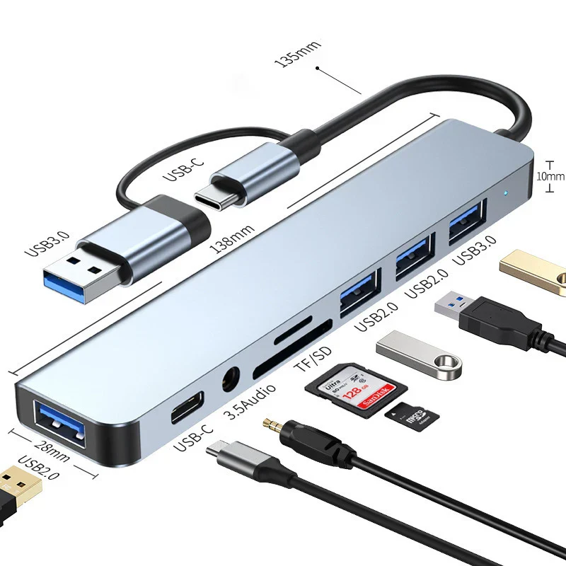8 in 2 USB C Hub Docking Station Audio Jack SD Card Reader for Laptop - Image 2