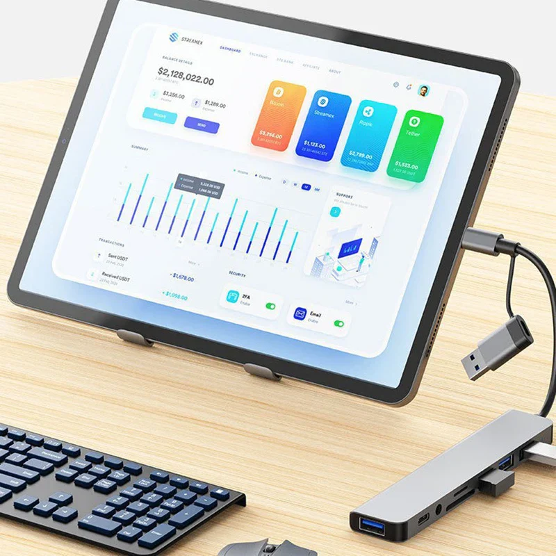 8-in-2 USB Type-C Hub Docking Station with Audio Jack Micro SD Adapter Converter - Image 4