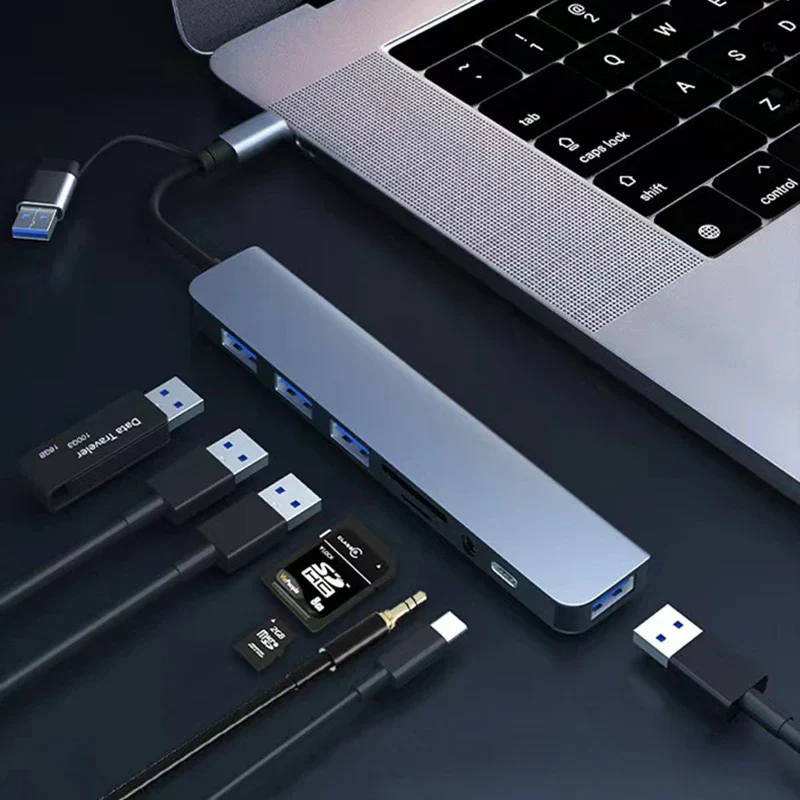 8-in-2 USB Type-C Hub Docking Station with Audio Jack Micro SD Adapter Converter - Image 5