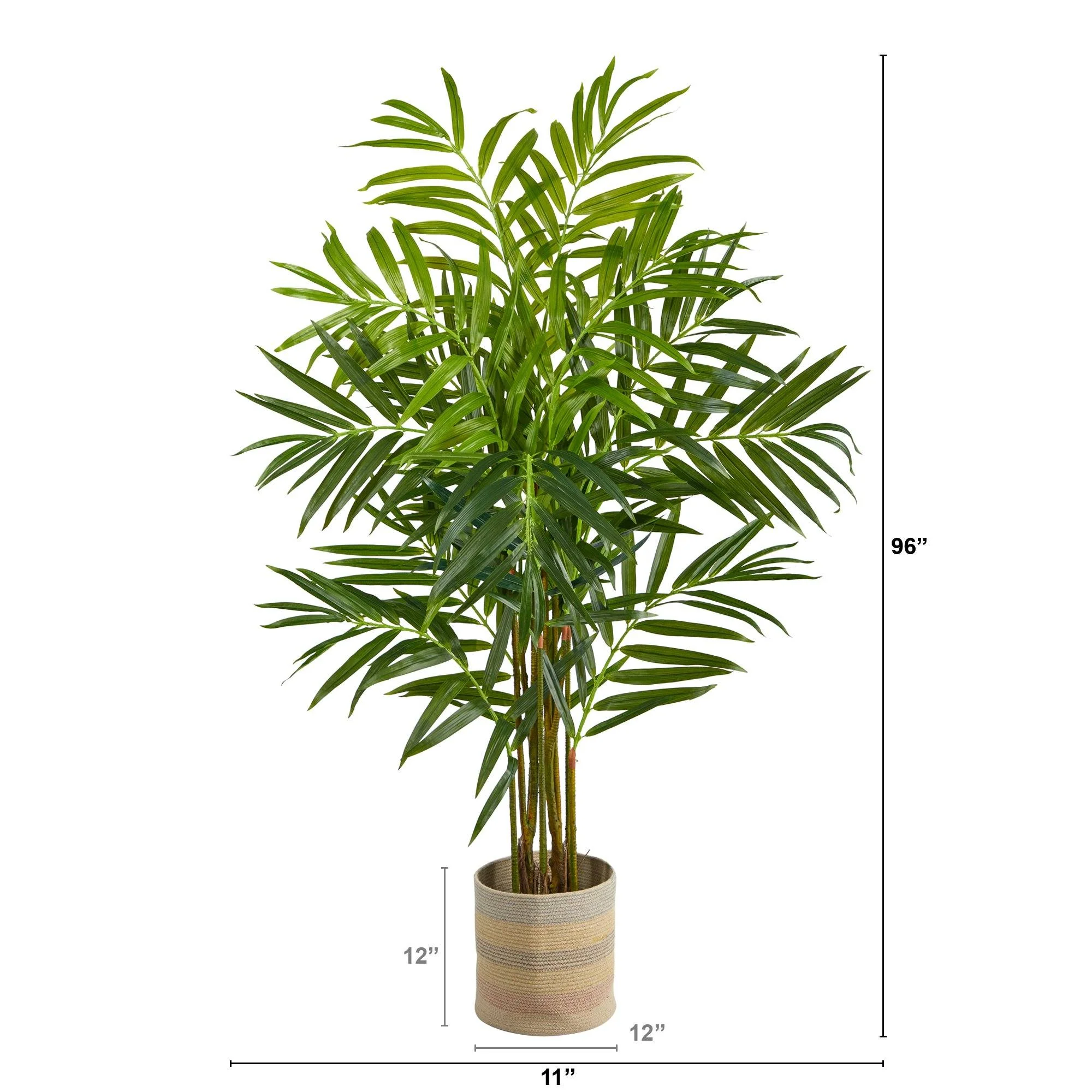 8’ King Palm Artificial Tree in Handmade Natural Cotton Multicolored Woven Planter - Image 2