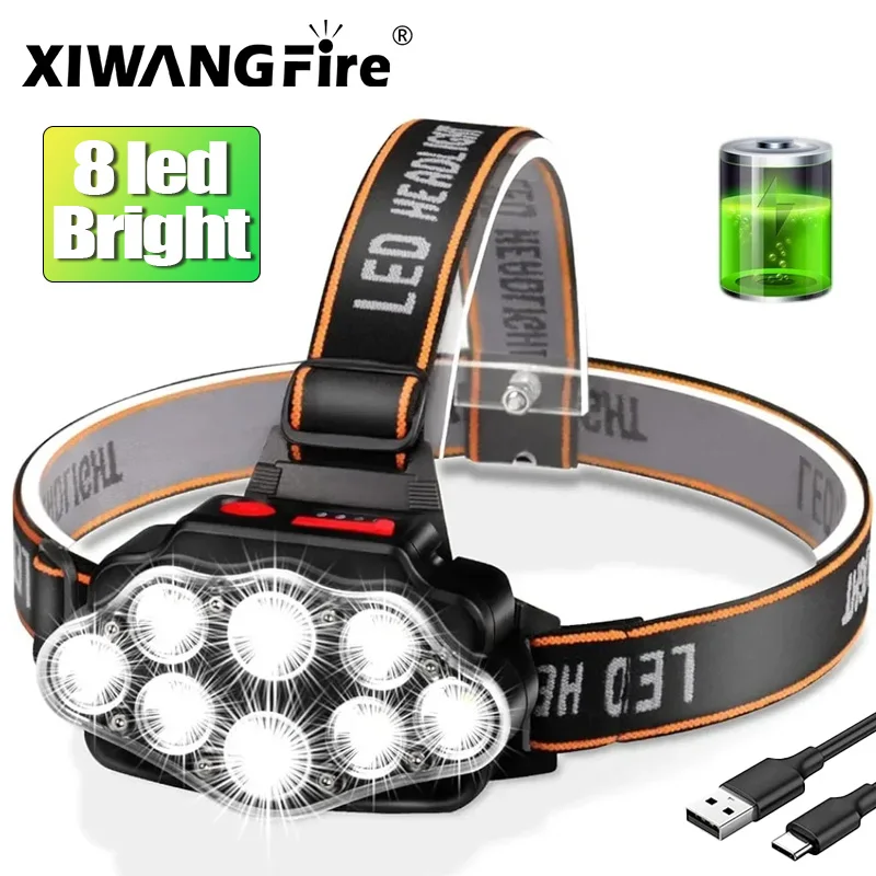 8 LED Rechargeable Headlamp Powerful Headlight for Camping Fishing Hiking - Image 2