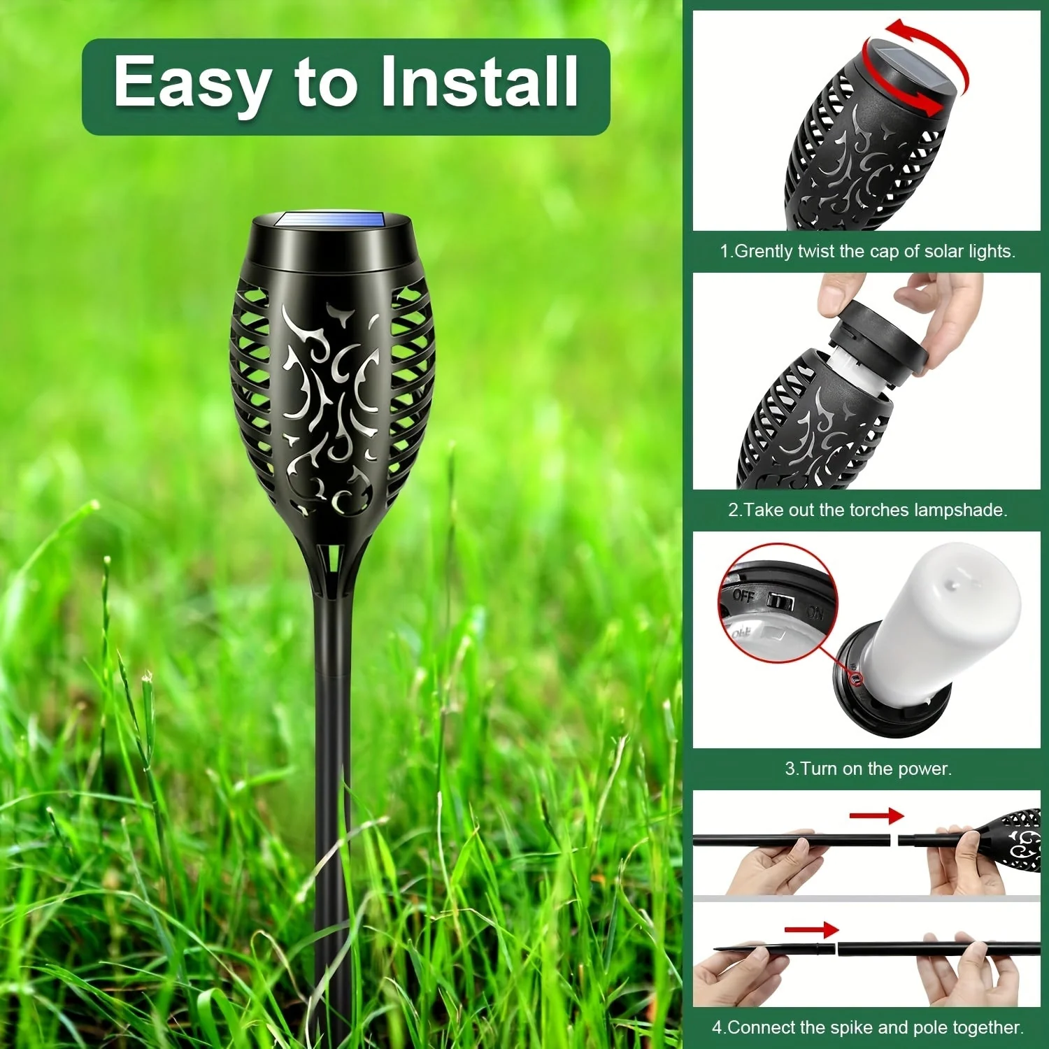8-Pack Solar Flame Torch Lights – Flickering Outdoor Garden Lights for Patio & Lawn - Image 3
