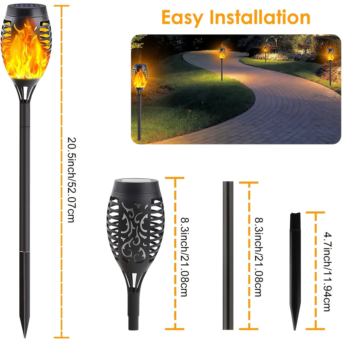 8-Pack Solar Flame Torch Lights – Flickering Outdoor Garden Lights for Patio & Lawn - Image 4