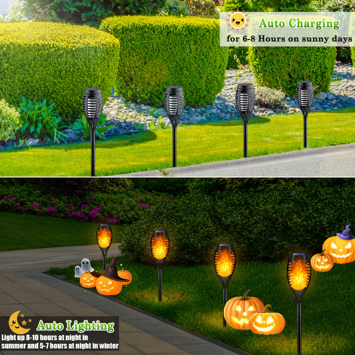 8-Pack Solar Flame Torch Lights – Flickering Outdoor Garden Lights for Patio & Lawn - Image 6