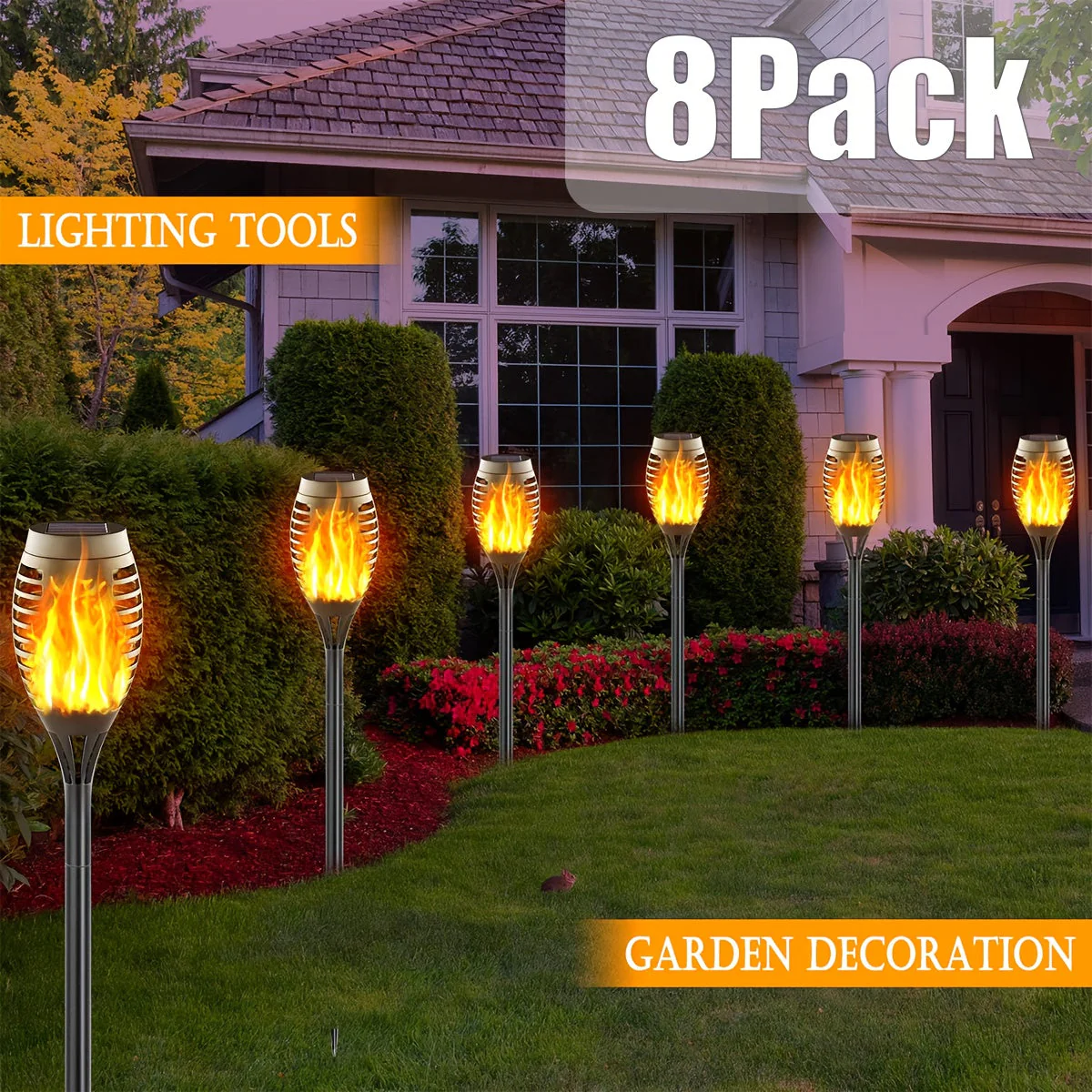 8-Pack Solar Flame Torch Lights – Flickering Outdoor Garden Lights for Patio & Lawn - Image 7