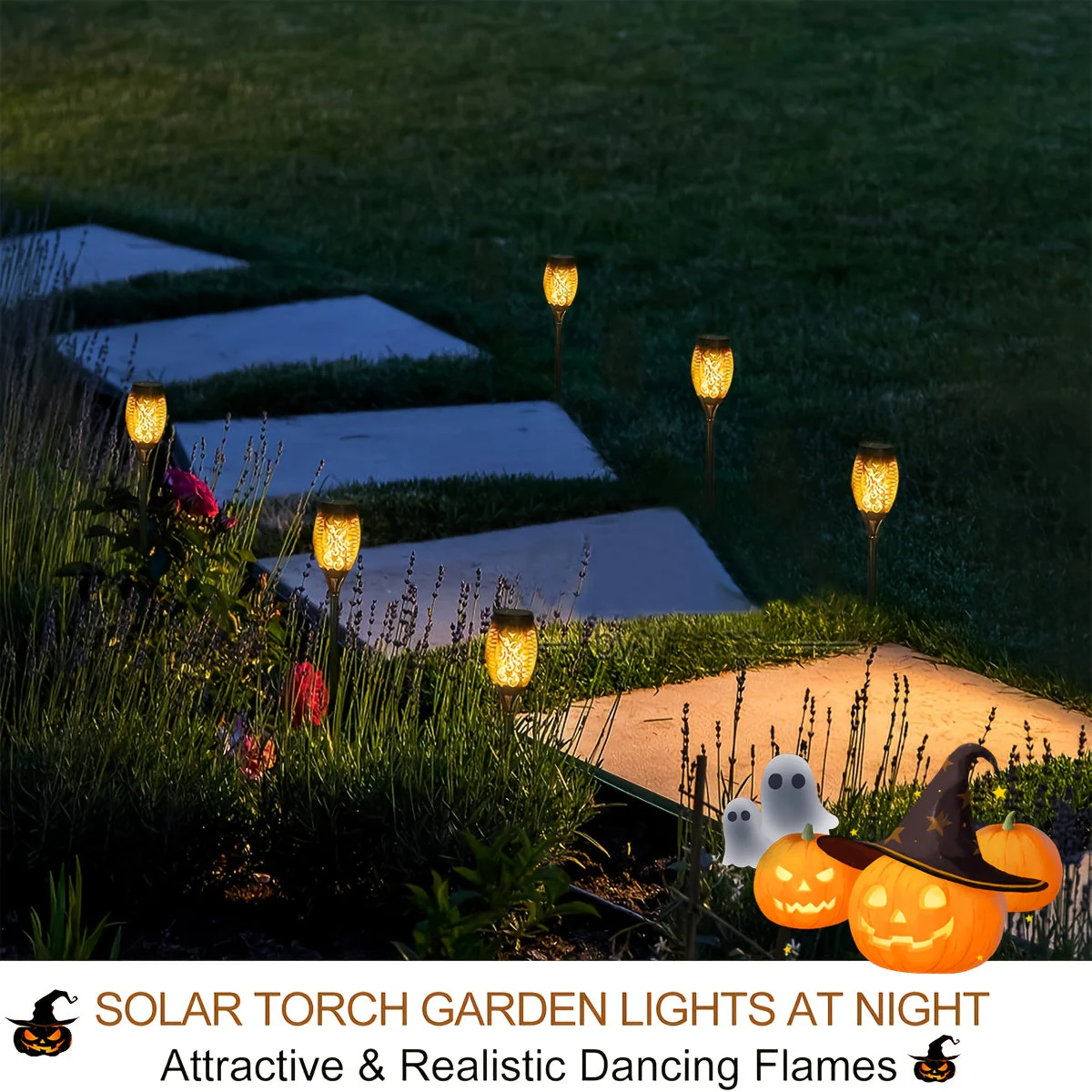 8-Pack Solar Flame Torch Lights – Flickering Outdoor Garden Lights for Patio & Lawn - Image 8