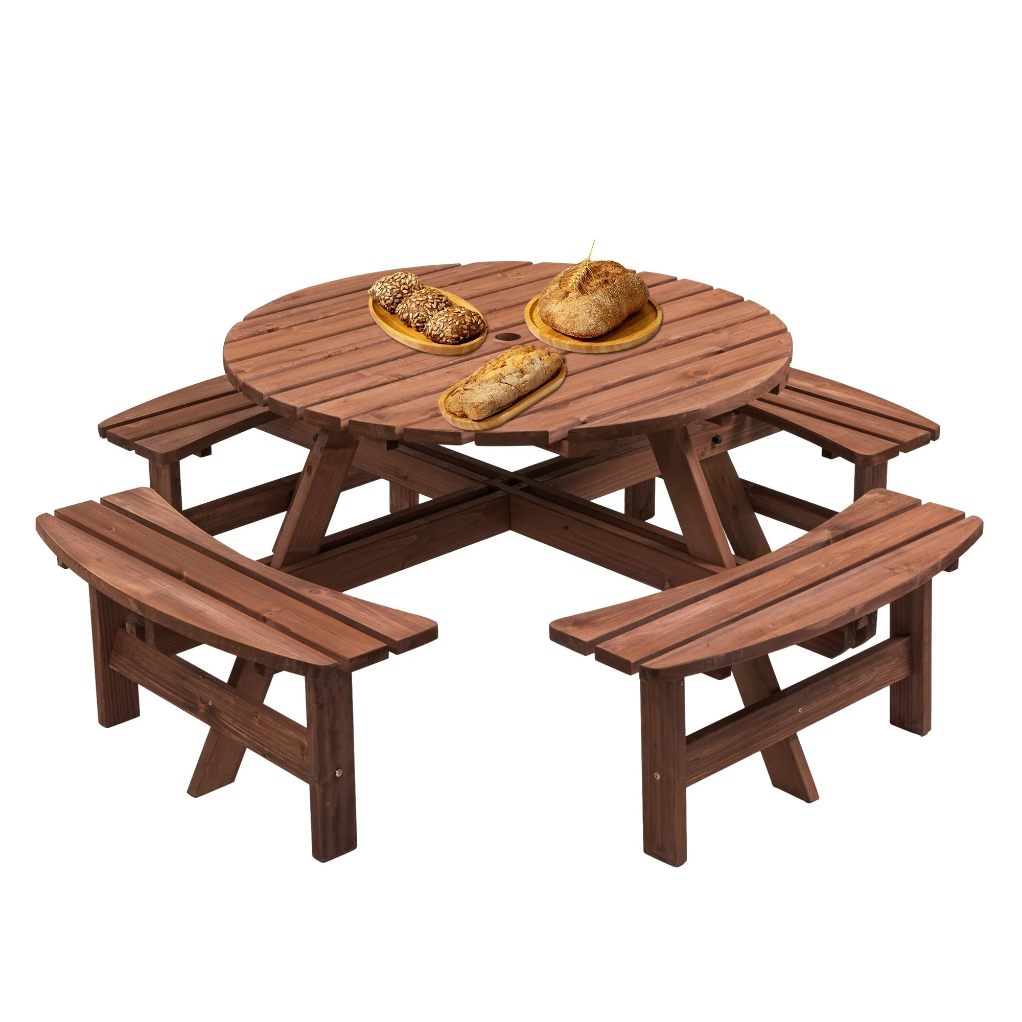 8 Person Wooden Picnic Table Outdoor Camping Dining Table with Seat - Image 11