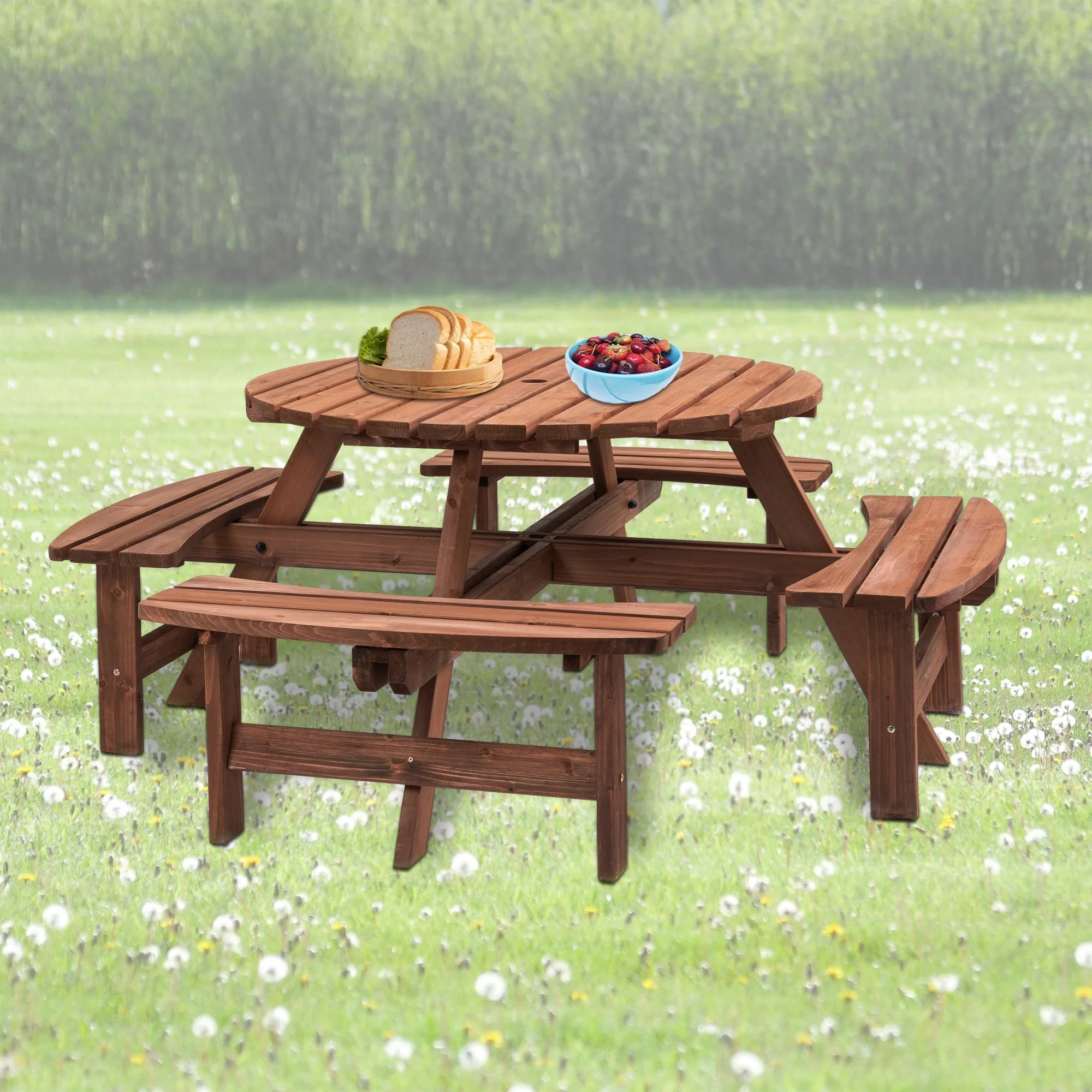 8 Person Wooden Picnic Table Outdoor Camping Dining Table with Seat - Image 4