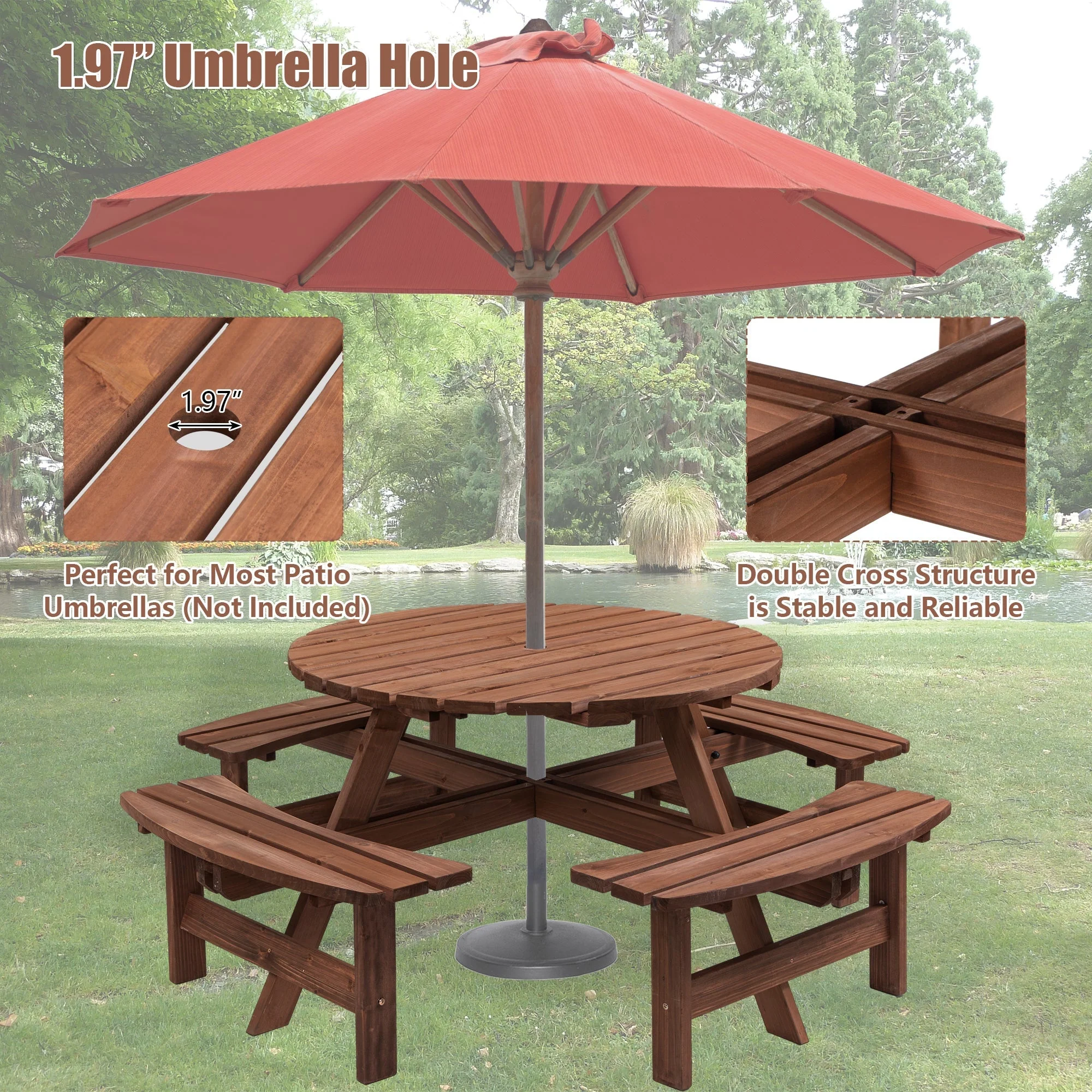 8 Person Wooden Picnic Table Outdoor Camping Dining Table with Seat - Image 5