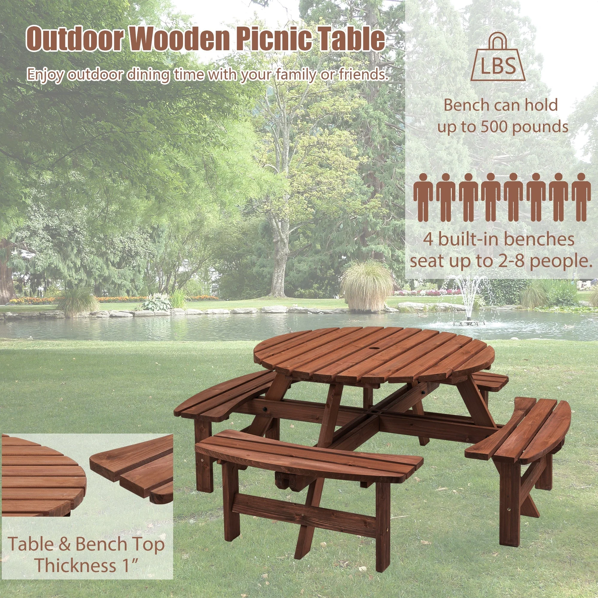 8 Person Wooden Picnic Table Outdoor Camping Dining Table with Seat - Image 7
