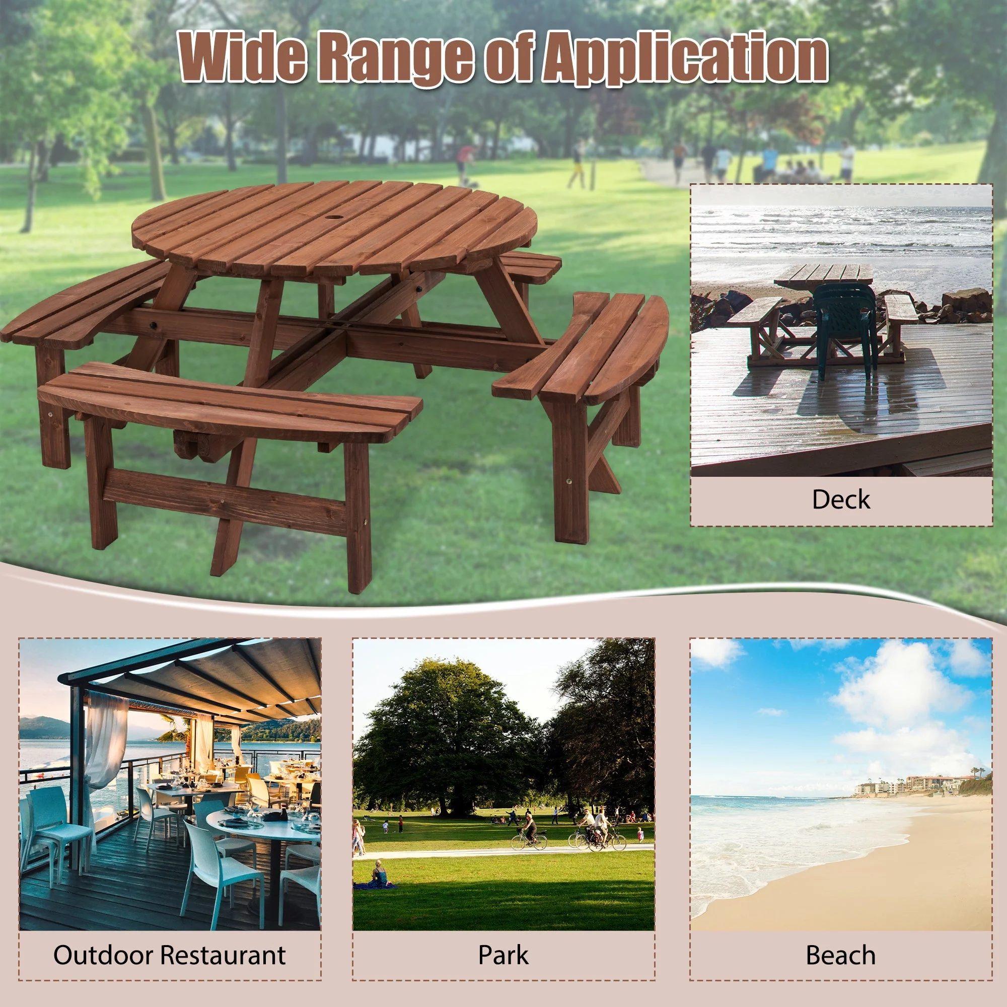 8 Person Wooden Picnic Table Outdoor Camping Dining Table with Seat - Image 8