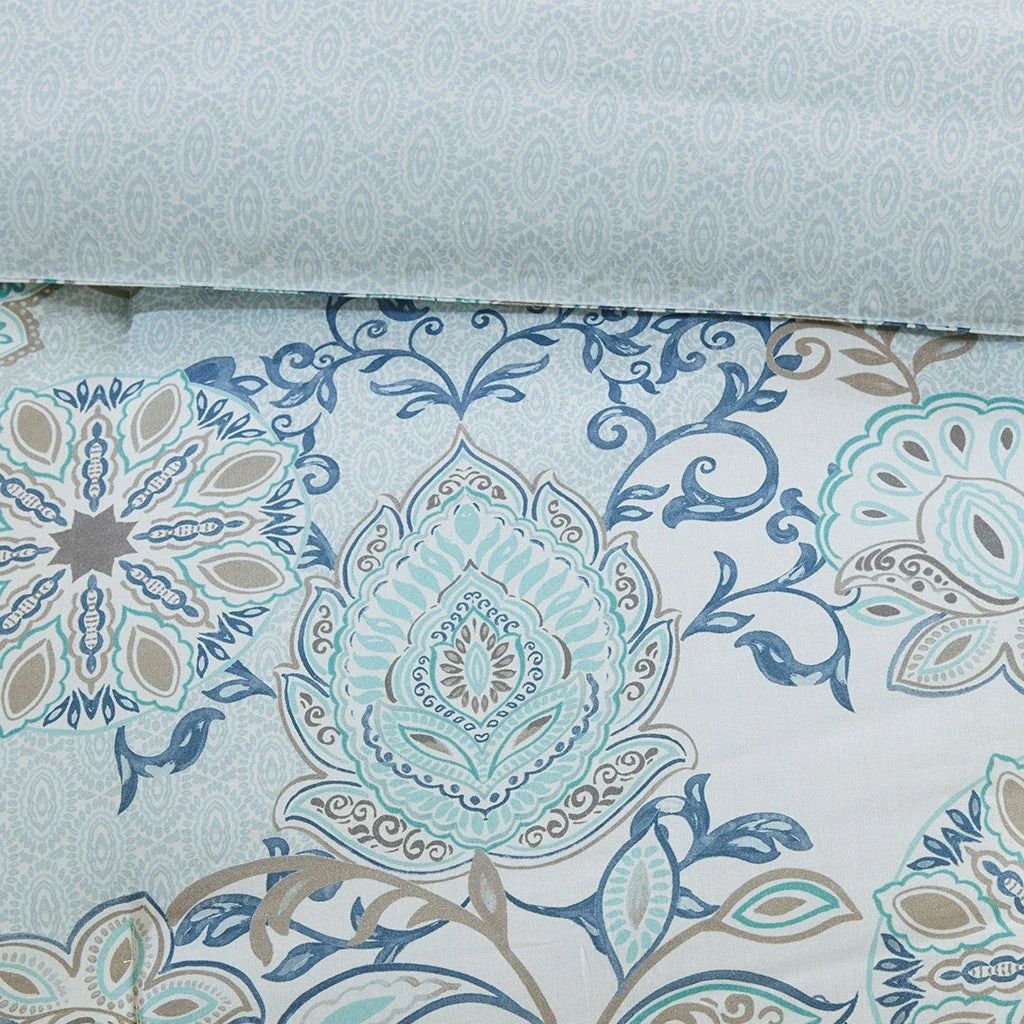 8 Piece Cotton Floral Printed Reversible Comforter Set Blue - Image 29