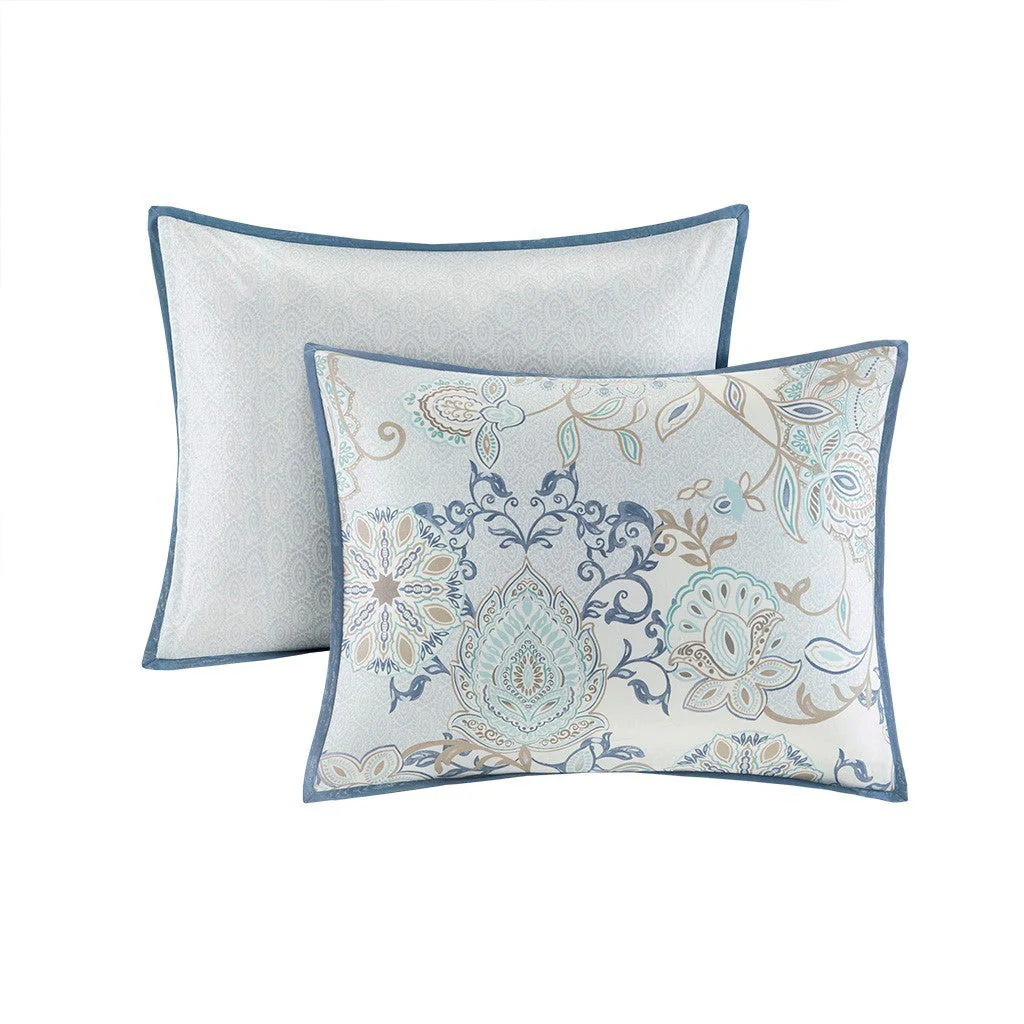 8 Piece Cotton Floral Printed Reversible Comforter Set Blue - Image 32