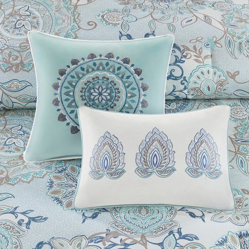 8 Piece Cotton Floral Printed Reversible Comforter Set Blue - Image 36