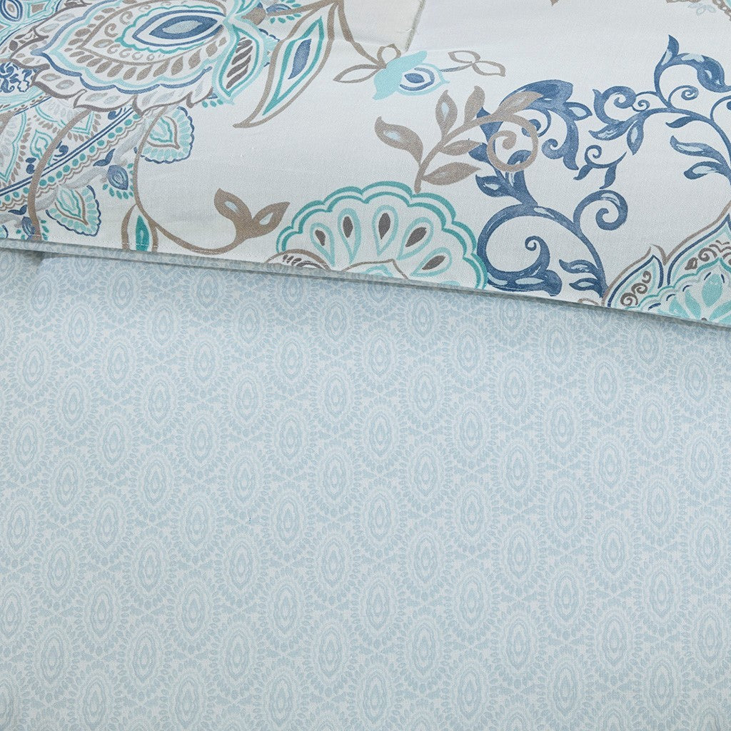 8 Piece Cotton Floral Printed Reversible Comforter Set Blue - Image 37