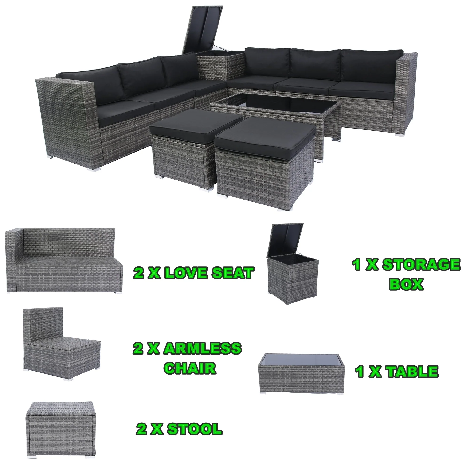 8 Piece Patio Sectional Wicker Rattan Outdoor Sofa Set with Storage Box - Image 13