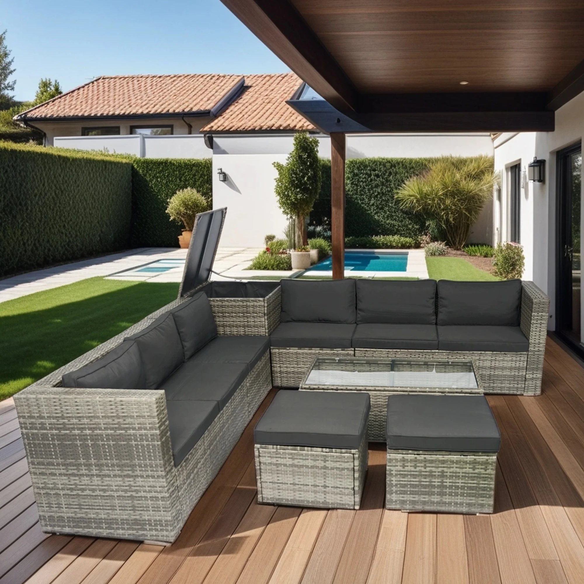 8 Piece Patio Sectional Wicker Rattan Outdoor Sofa Set with Storage Box - Image 22