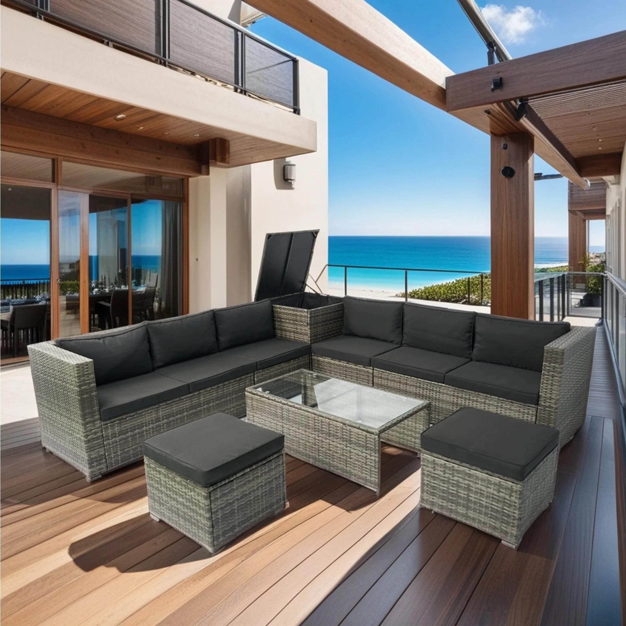 8 Piece Patio Sectional Wicker Rattan Outdoor Sofa Set with Storage Box - Image 23