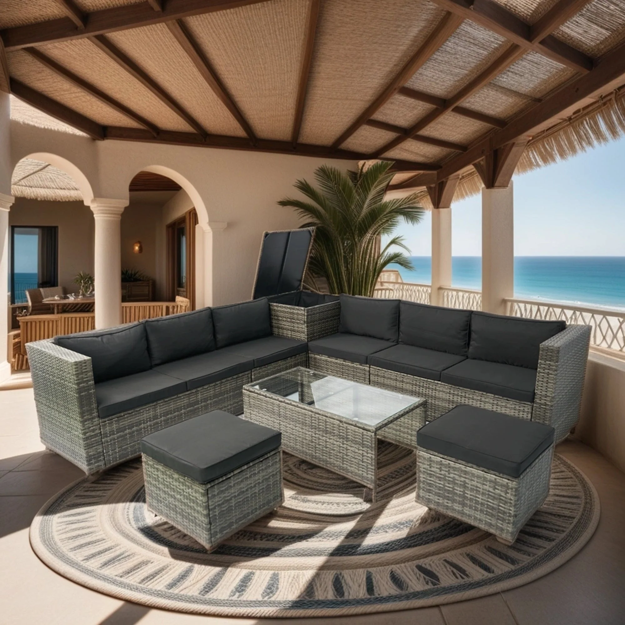 8 Piece Patio Sectional Wicker Rattan Outdoor Sofa Set with Storage Box - Image 24