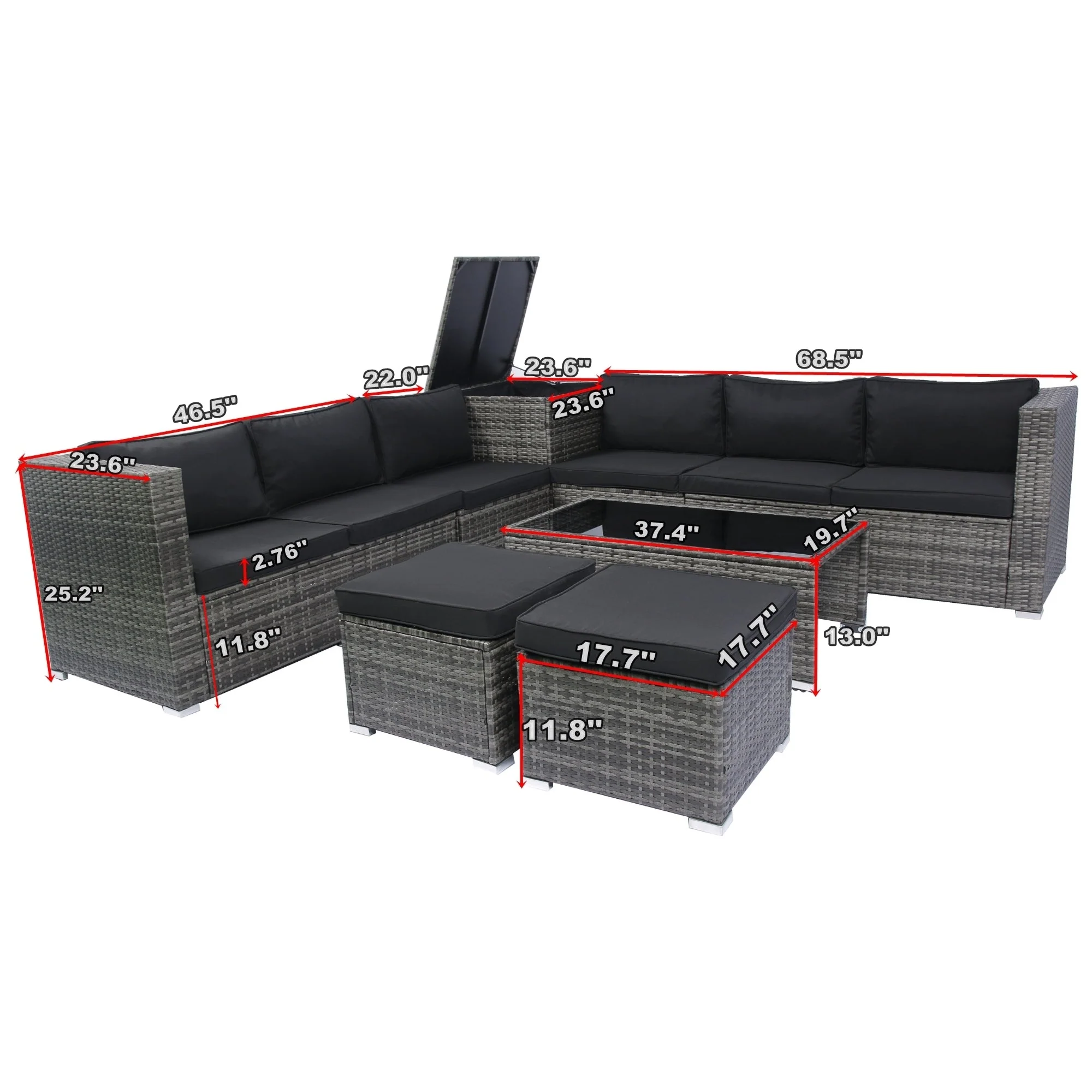 8 Piece Patio Sectional Wicker Rattan Outdoor Sofa Set with Storage Box - Image 3