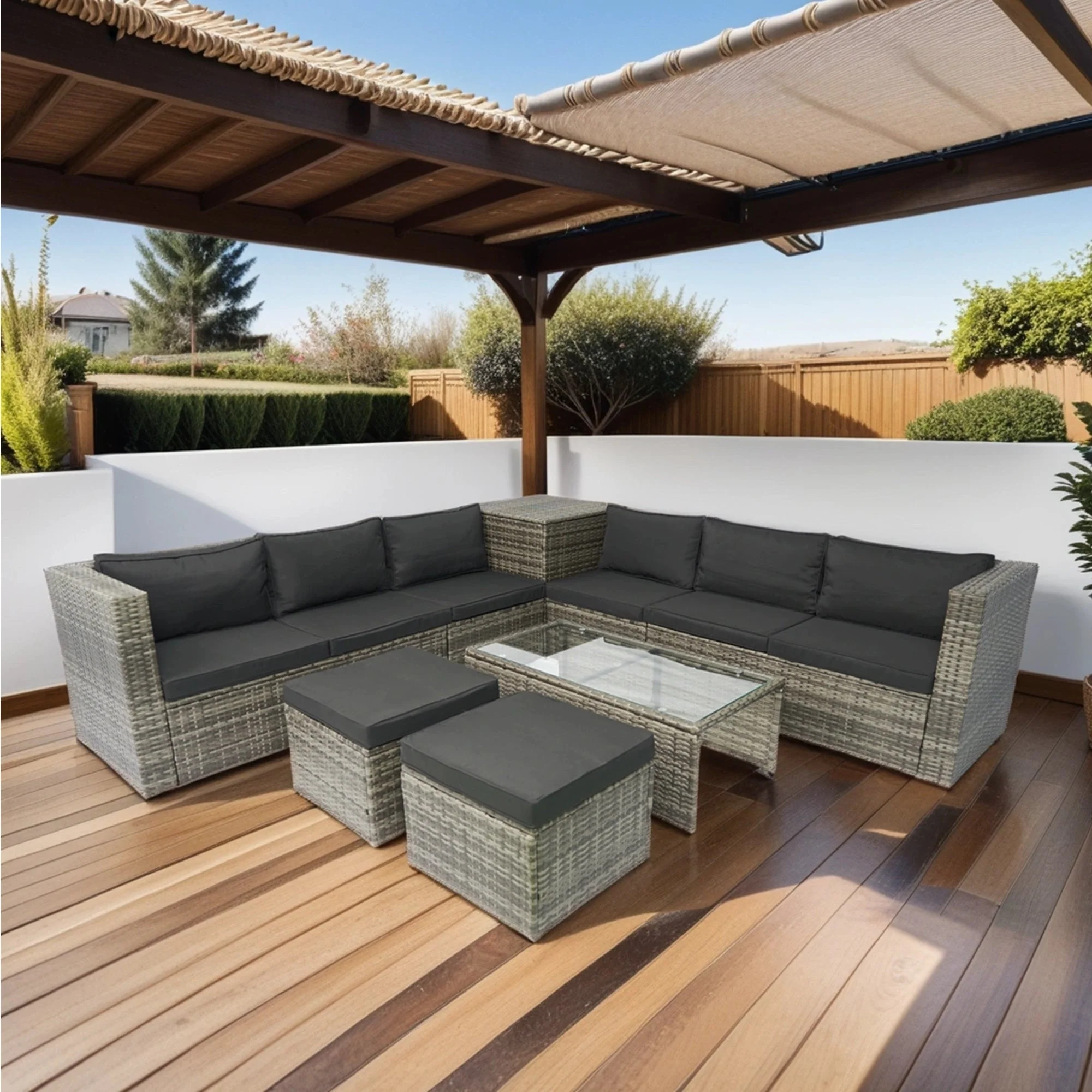 8 Piece Patio Sectional Wicker Rattan Outdoor Sofa Set with Storage Box - Image 4