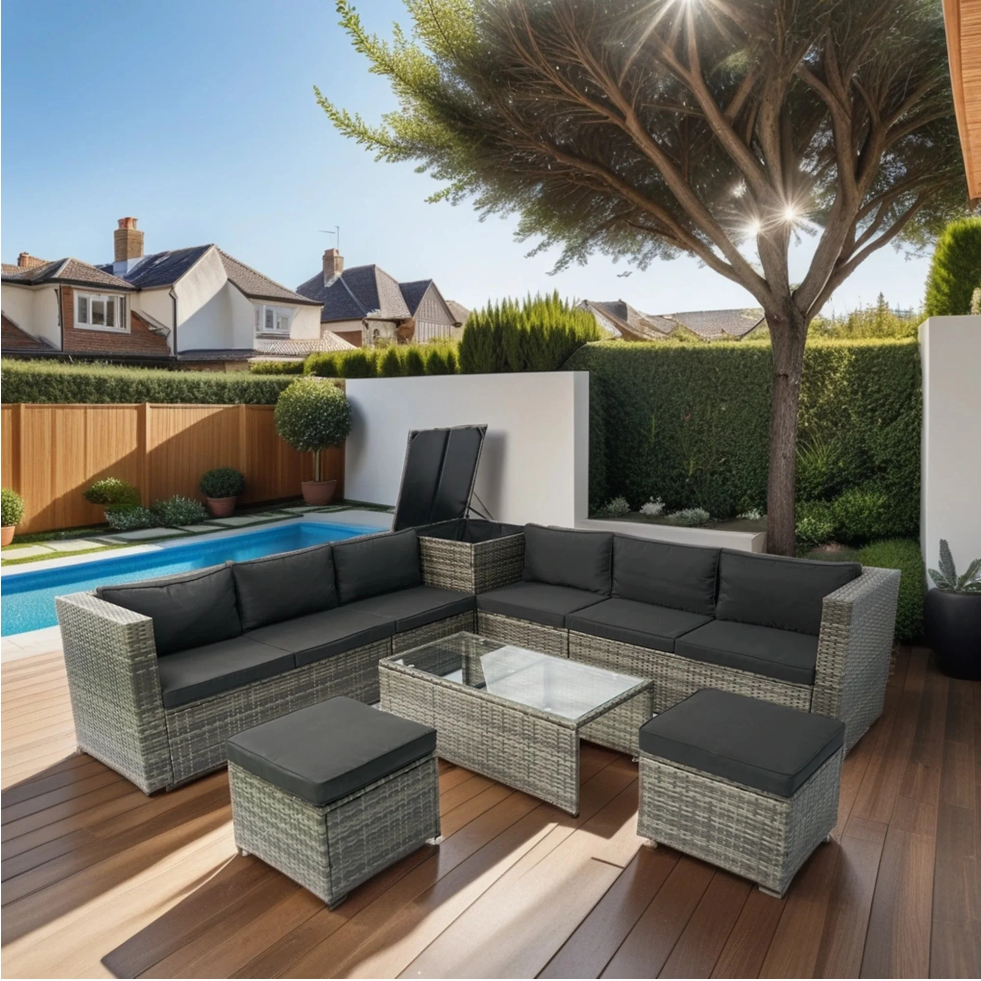 8 Piece Patio Sectional Wicker Rattan Outdoor Sofa Set with Storage Box - Image 5