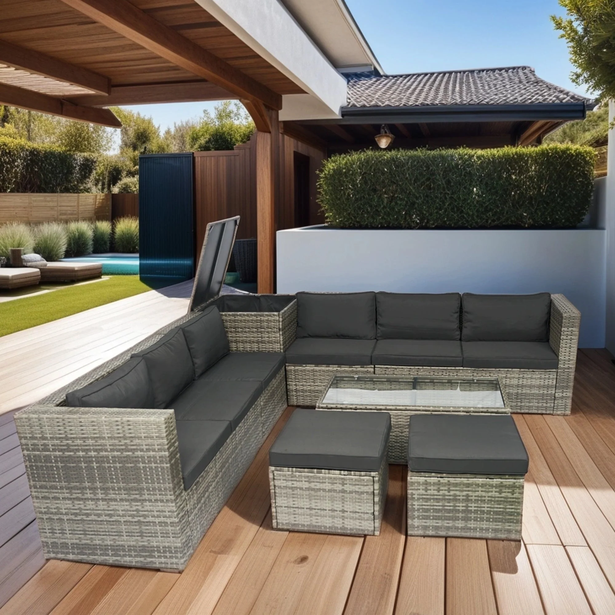 8 Piece Patio Sectional Wicker Rattan Outdoor Sofa Set with Storage Box - Image 7