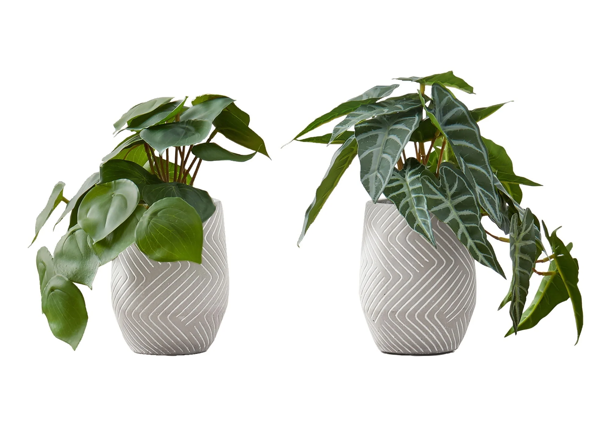 8" Tall, Artificial Plant, Alocasia, Indoor, Faux, Fake, Table, Greenery, Potted, Decorative (Set of 2) - Green / White - Image 4