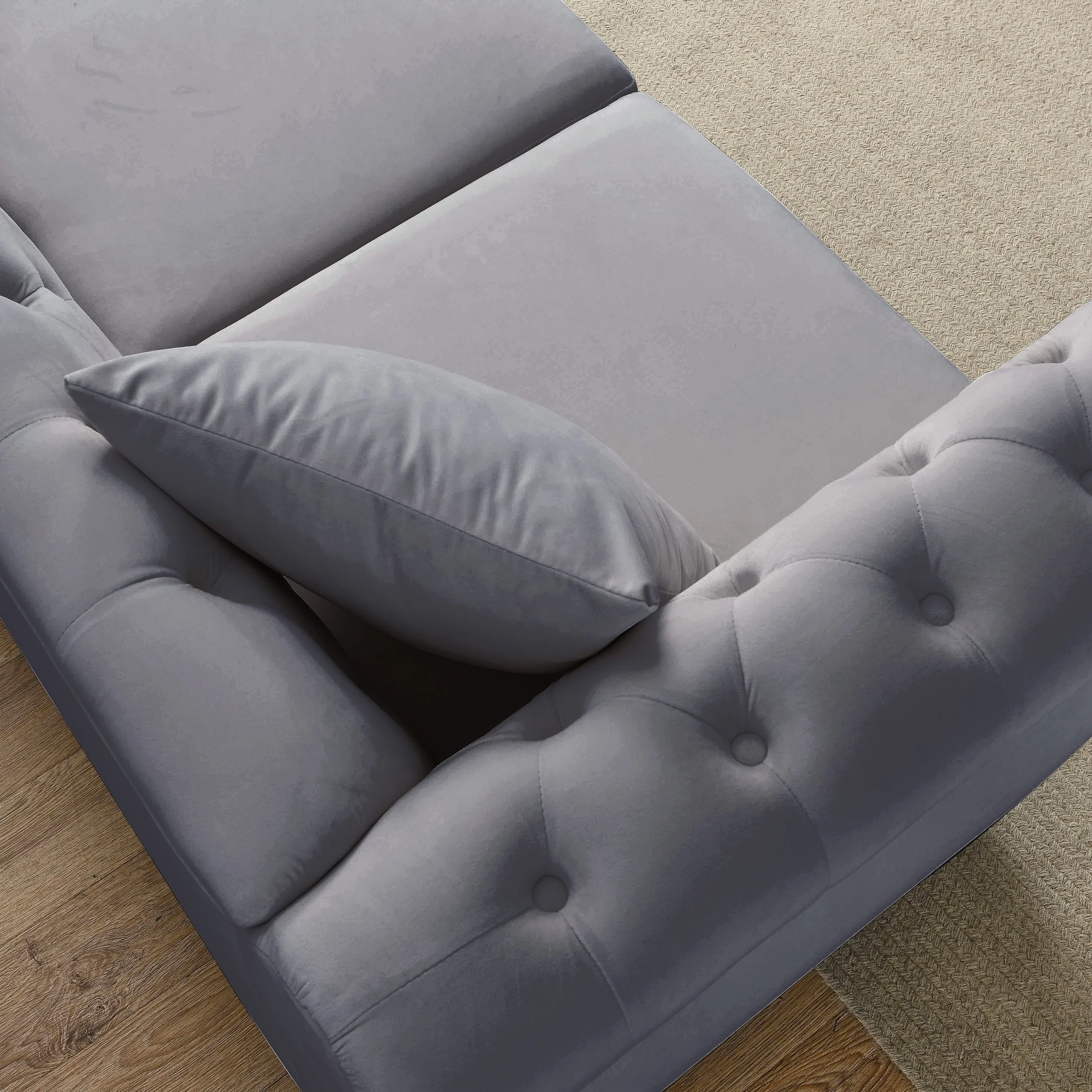 80" Grey Velvet Chesterfield Sofa - Image 10