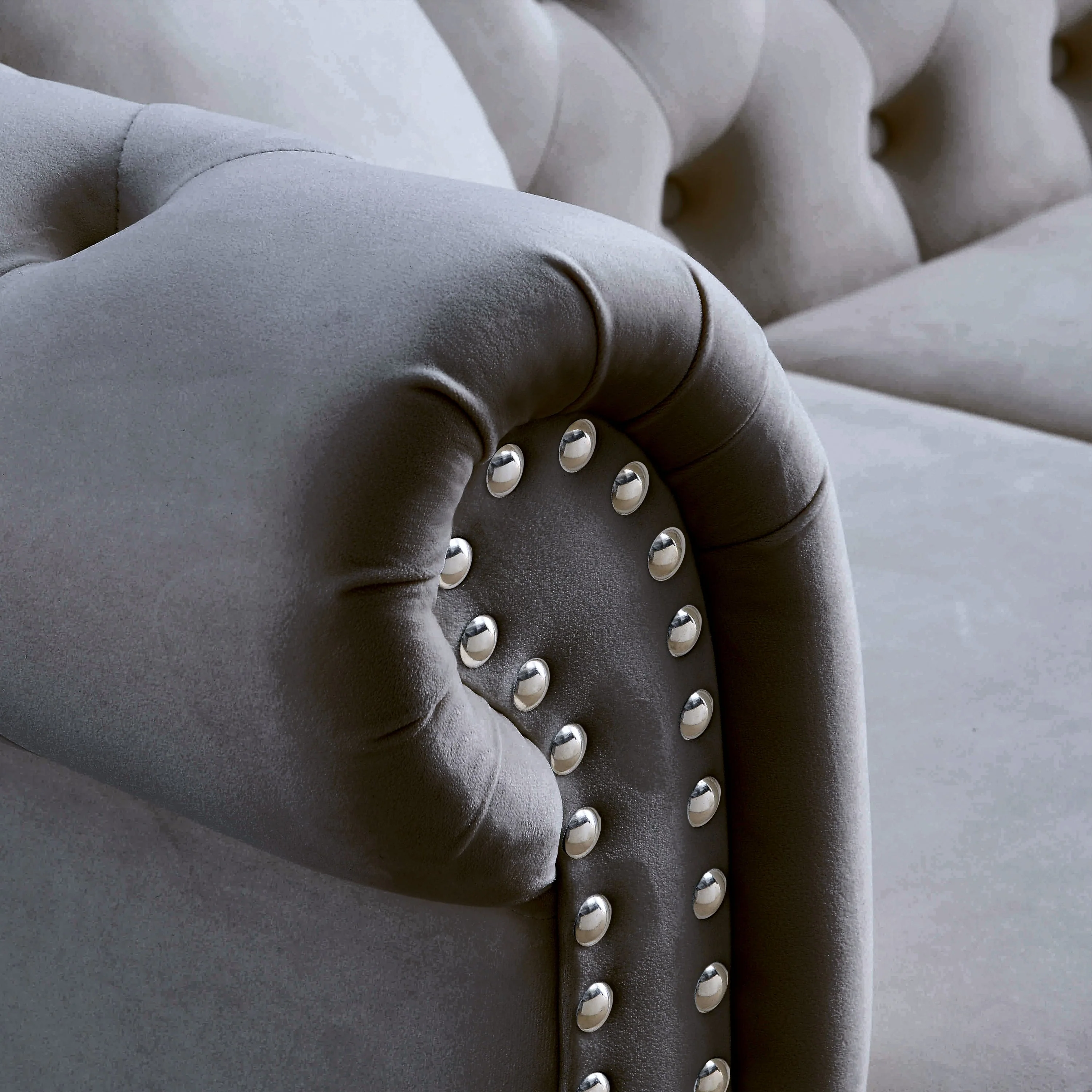 80" Grey Velvet Chesterfield Sofa - Image 11