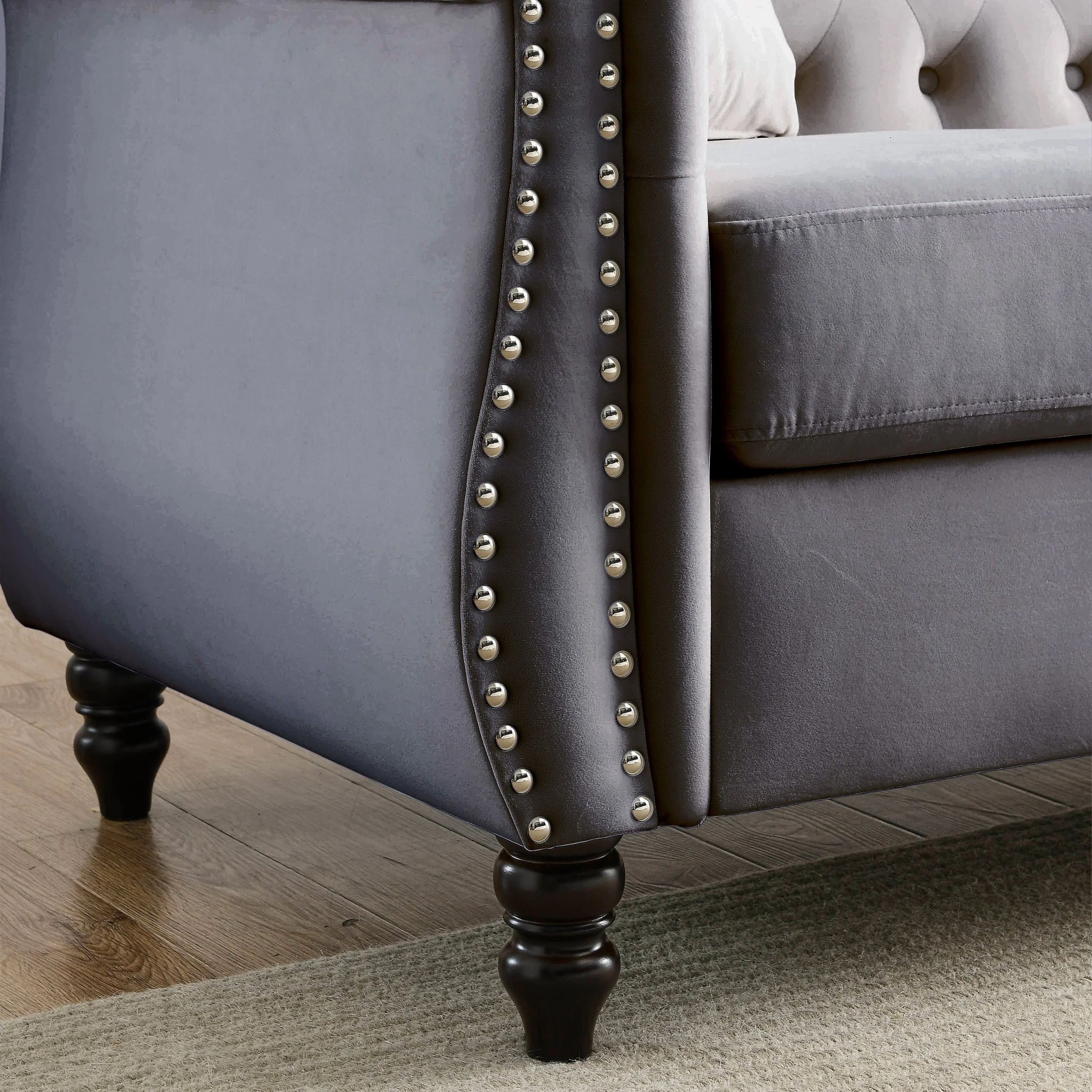 80" Grey Velvet Chesterfield Sofa - Image 12