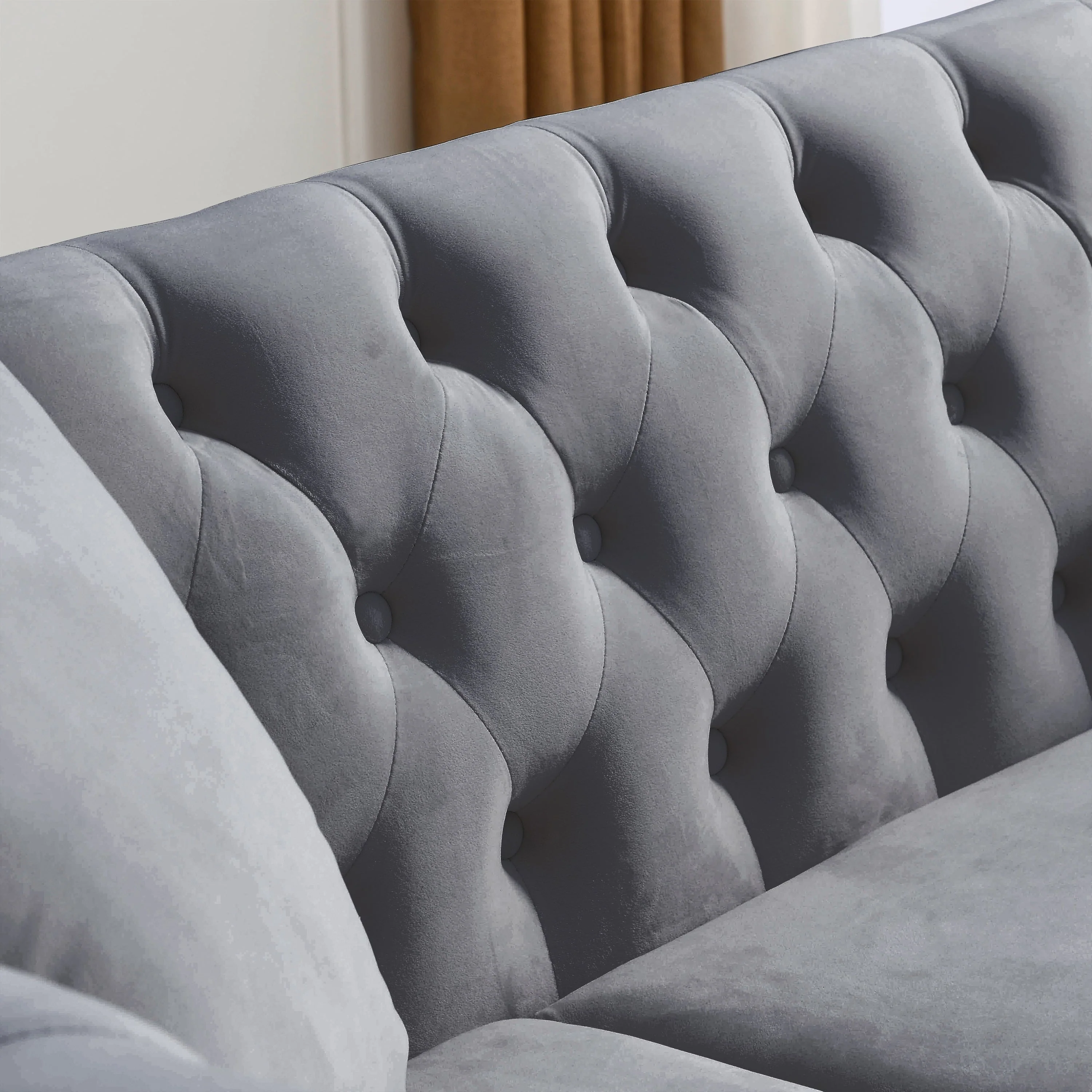 80" Grey Velvet Chesterfield Sofa - Image 14
