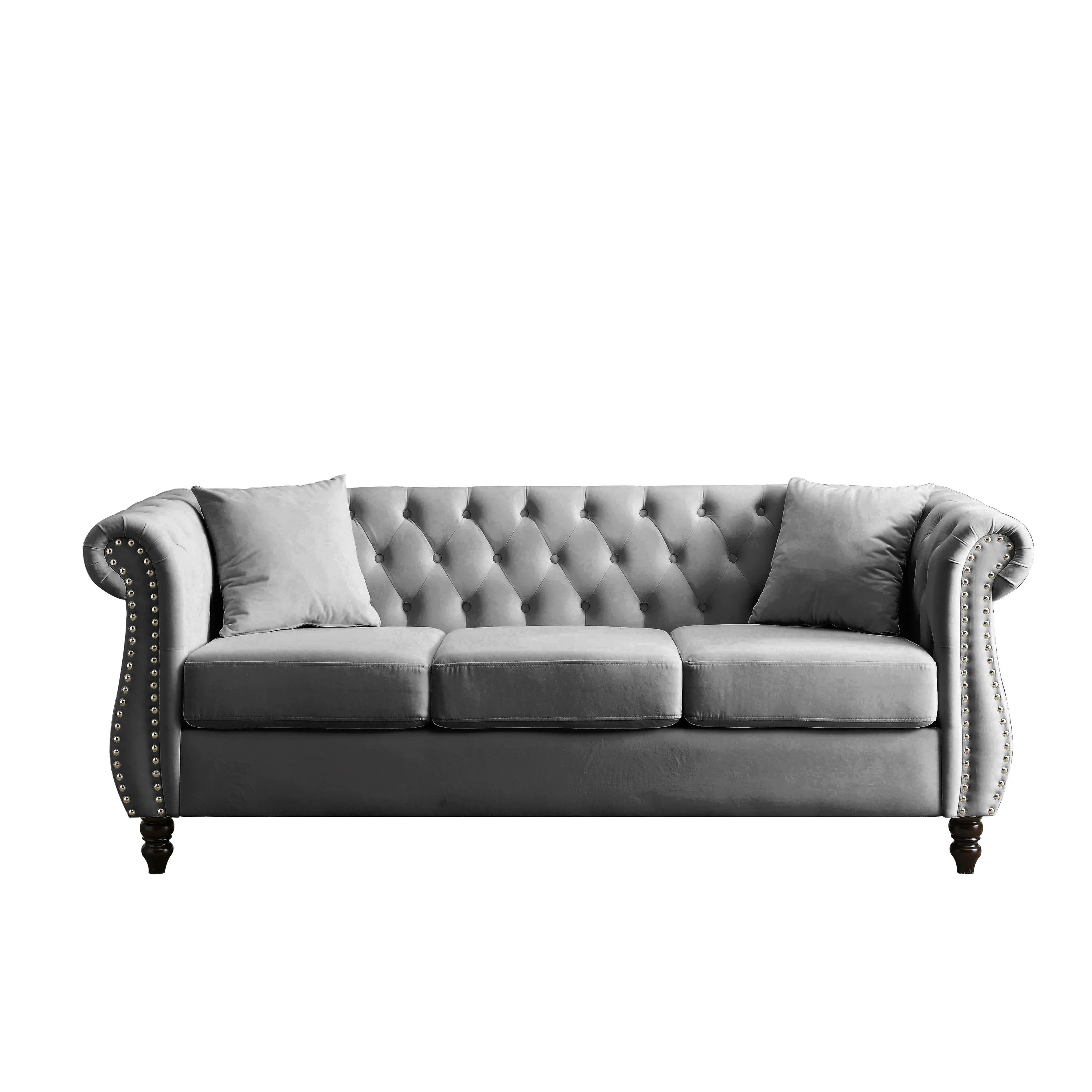 80" Grey Velvet Chesterfield Sofa - Image 15