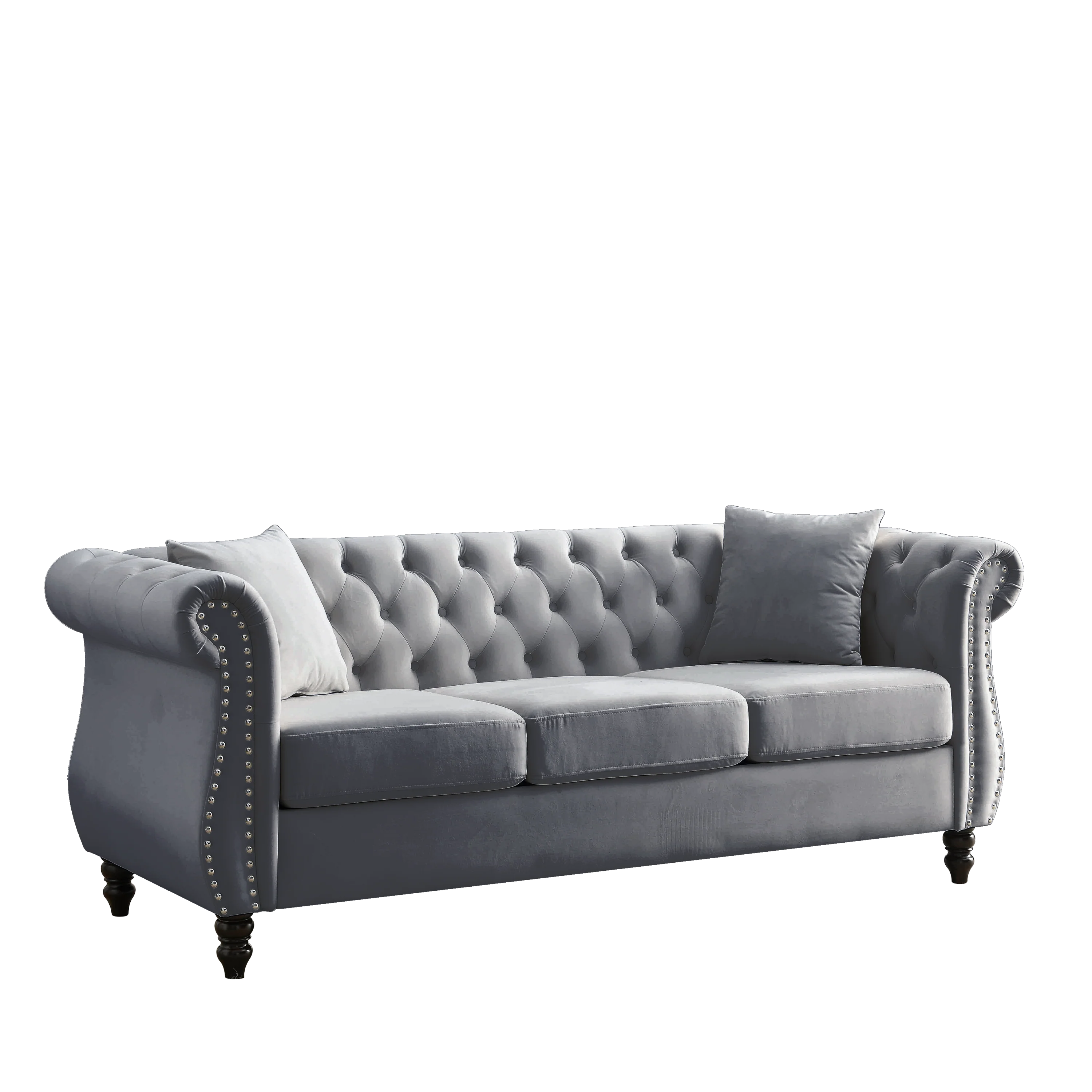 80" Grey Velvet Chesterfield Sofa - Image 16