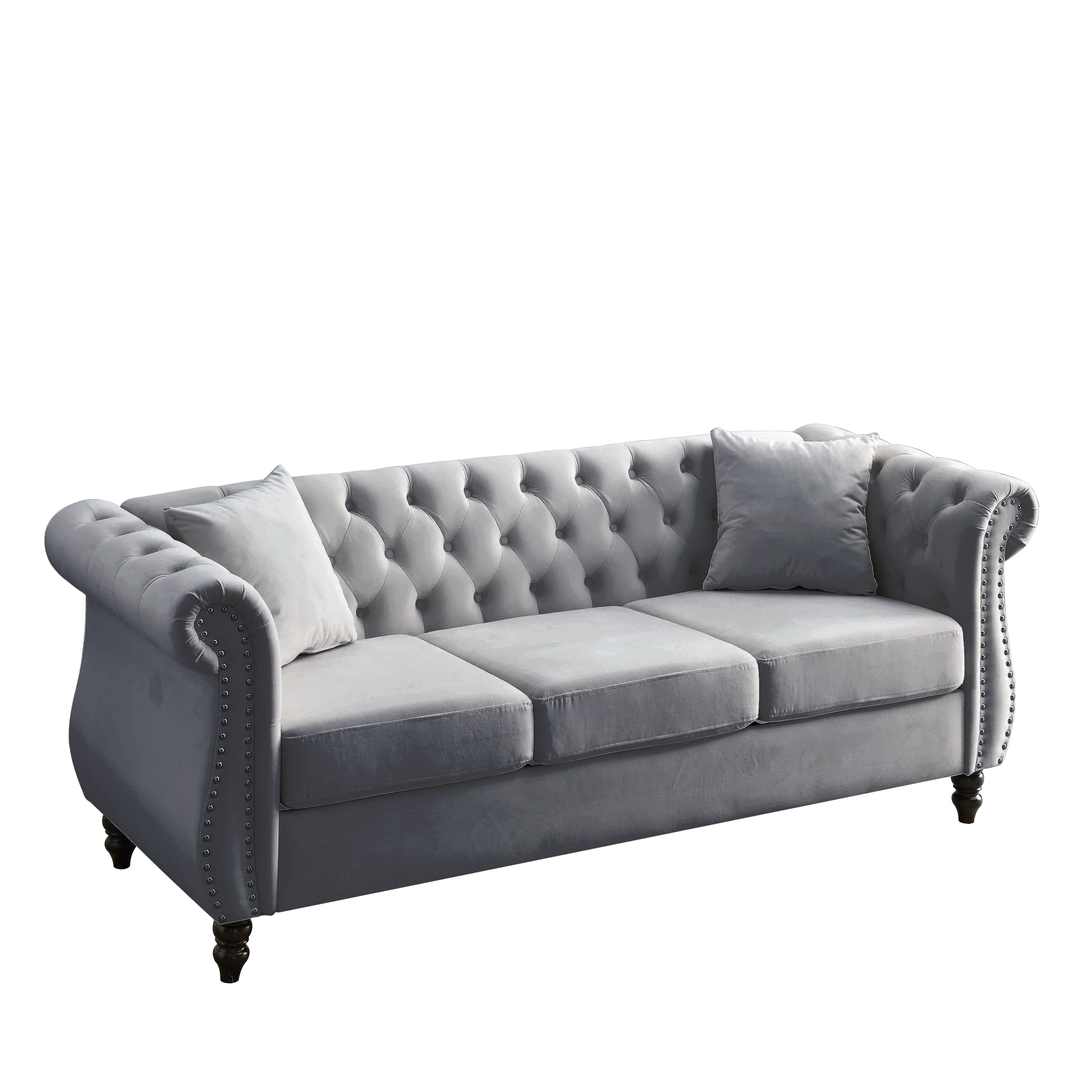 80" Grey Velvet Chesterfield Sofa - Image 17