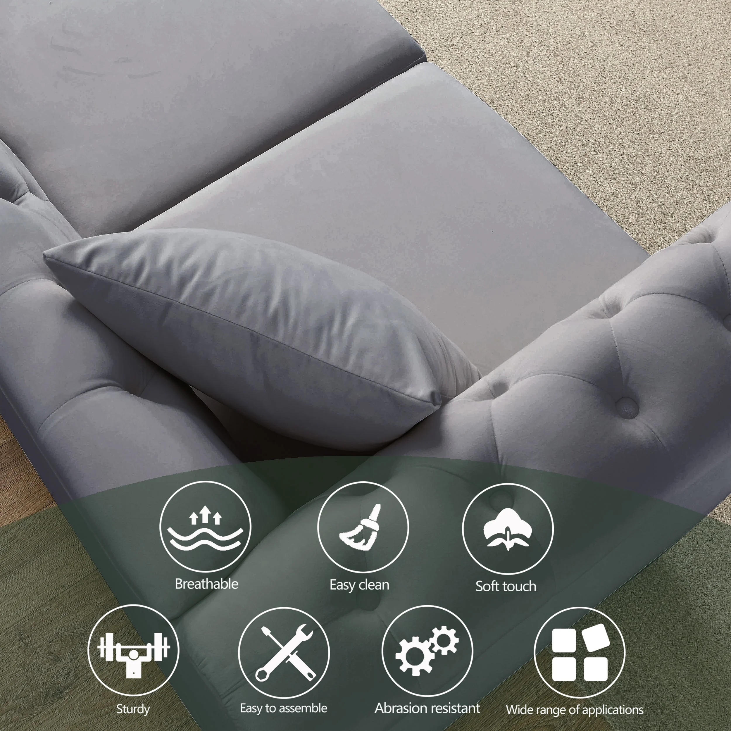80" Grey Velvet Chesterfield Sofa - Image 5