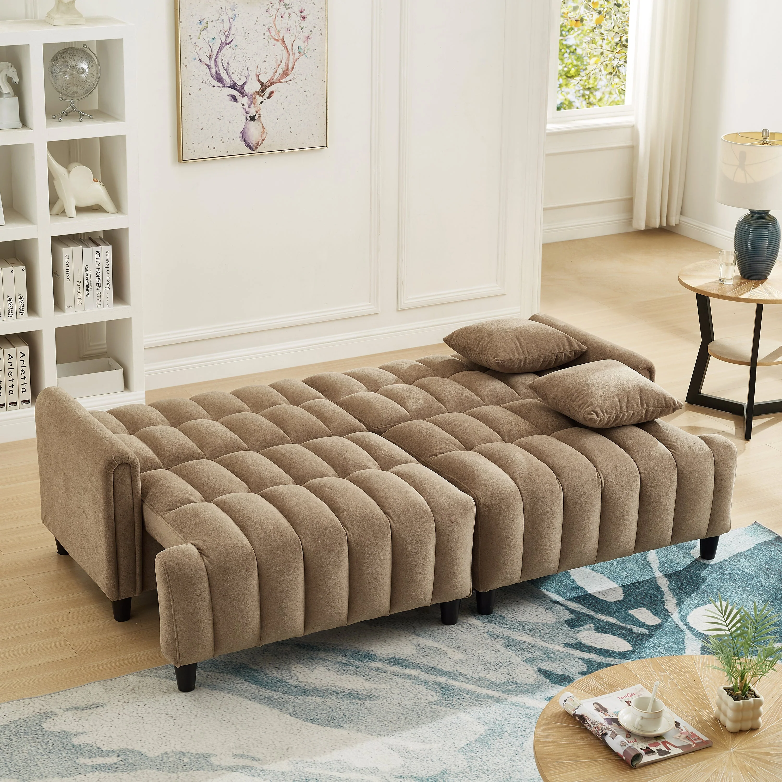 83'' Futon Sofa Bed with Adjustable Backrest and 2 Pillows - Image 3