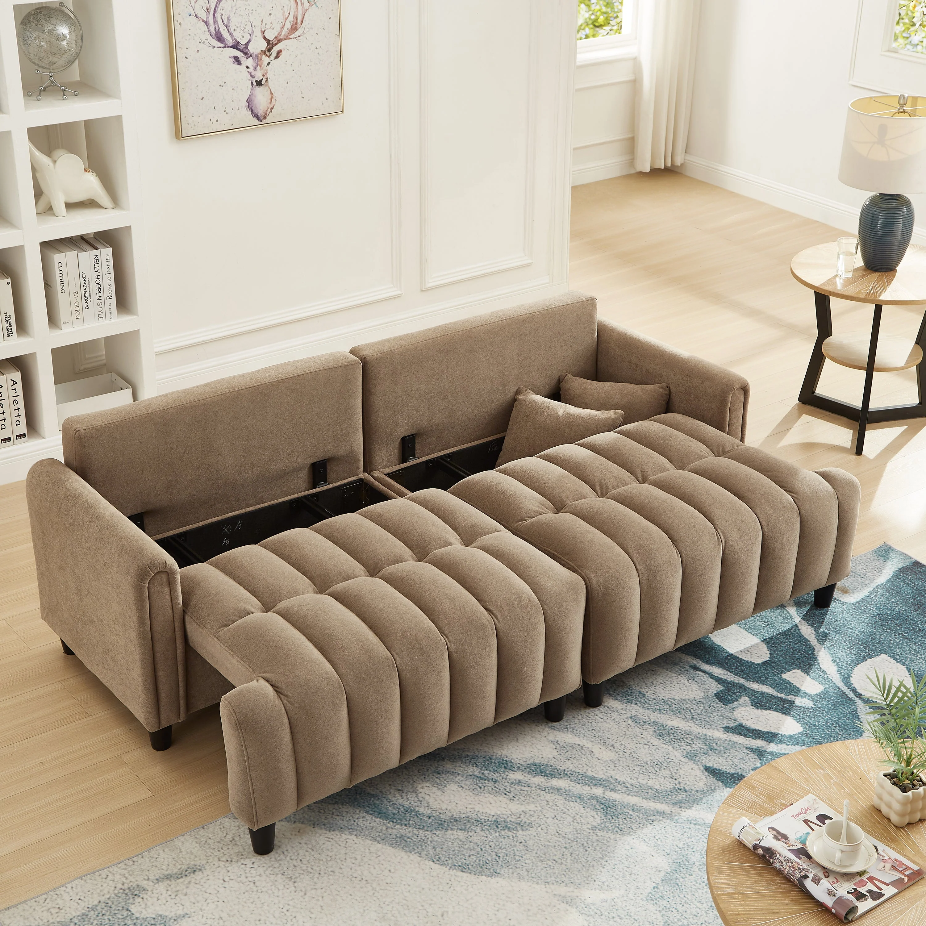 83'' Futon Sofa Bed with Adjustable Backrest and 2 Pillows - Image 4
