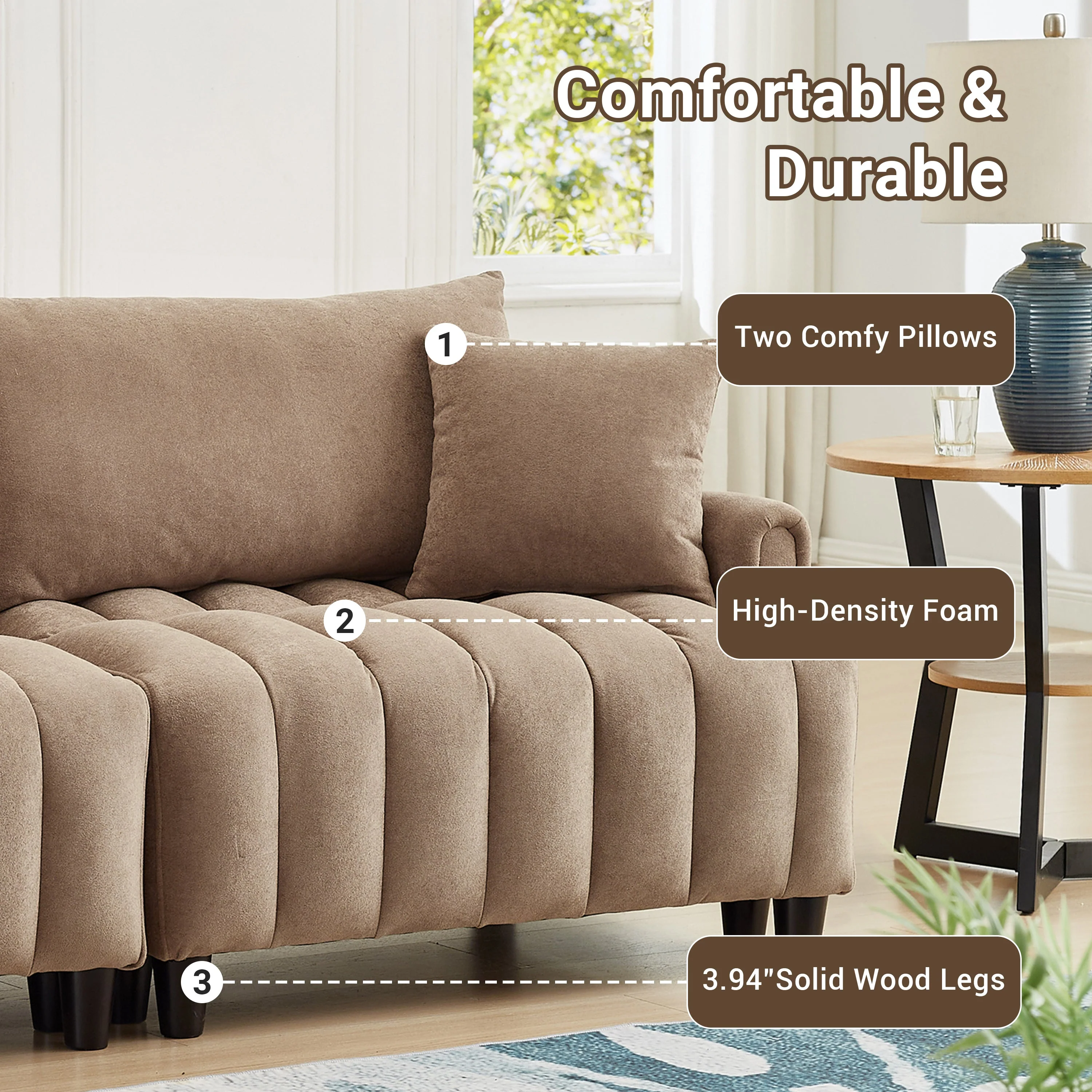 83'' Futon Sofa Bed with Adjustable Backrest and 2 Pillows - Image 6