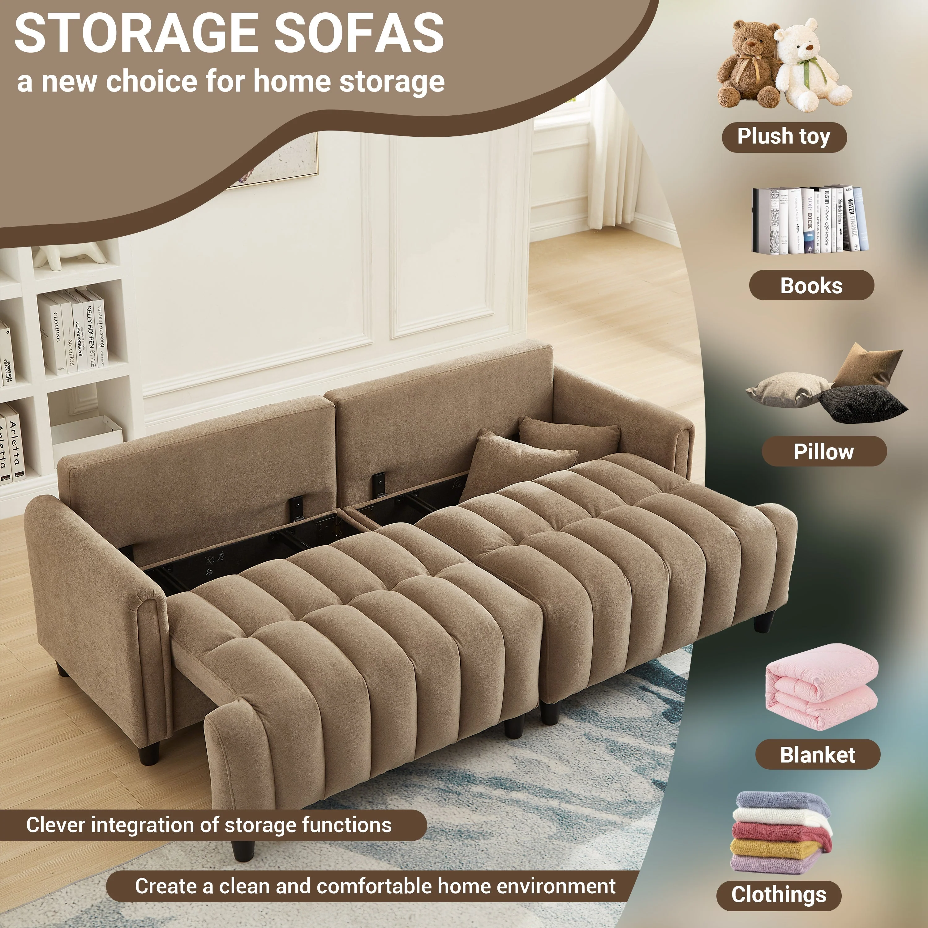 83'' Futon Sofa Bed with Adjustable Backrest and 2 Pillows - Image 7