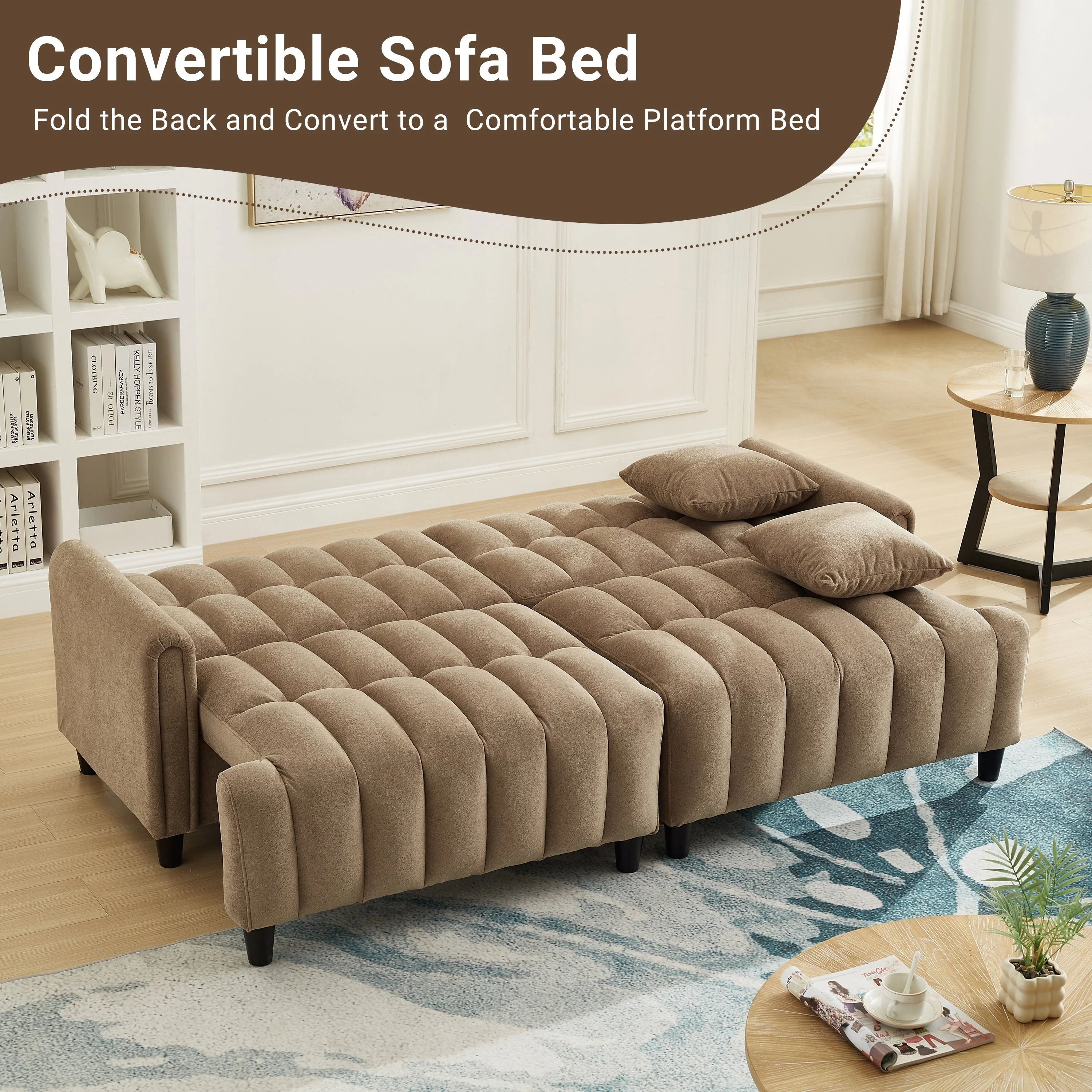 83'' Futon Sofa Bed with Adjustable Backrest and 2 Pillows - Image 8