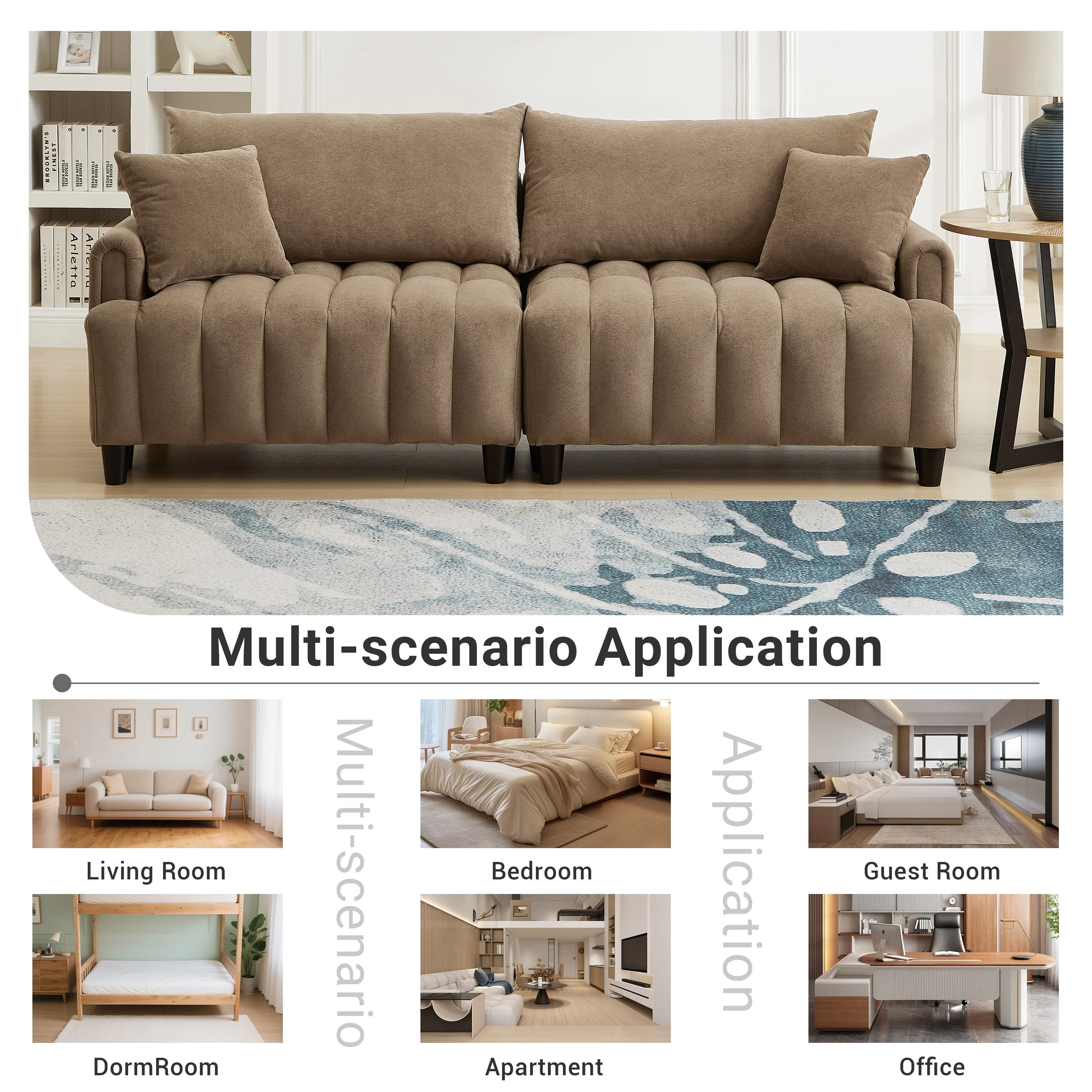 83'' Futon Sofa Bed with Adjustable Backrest and 2 Pillows - Image 9