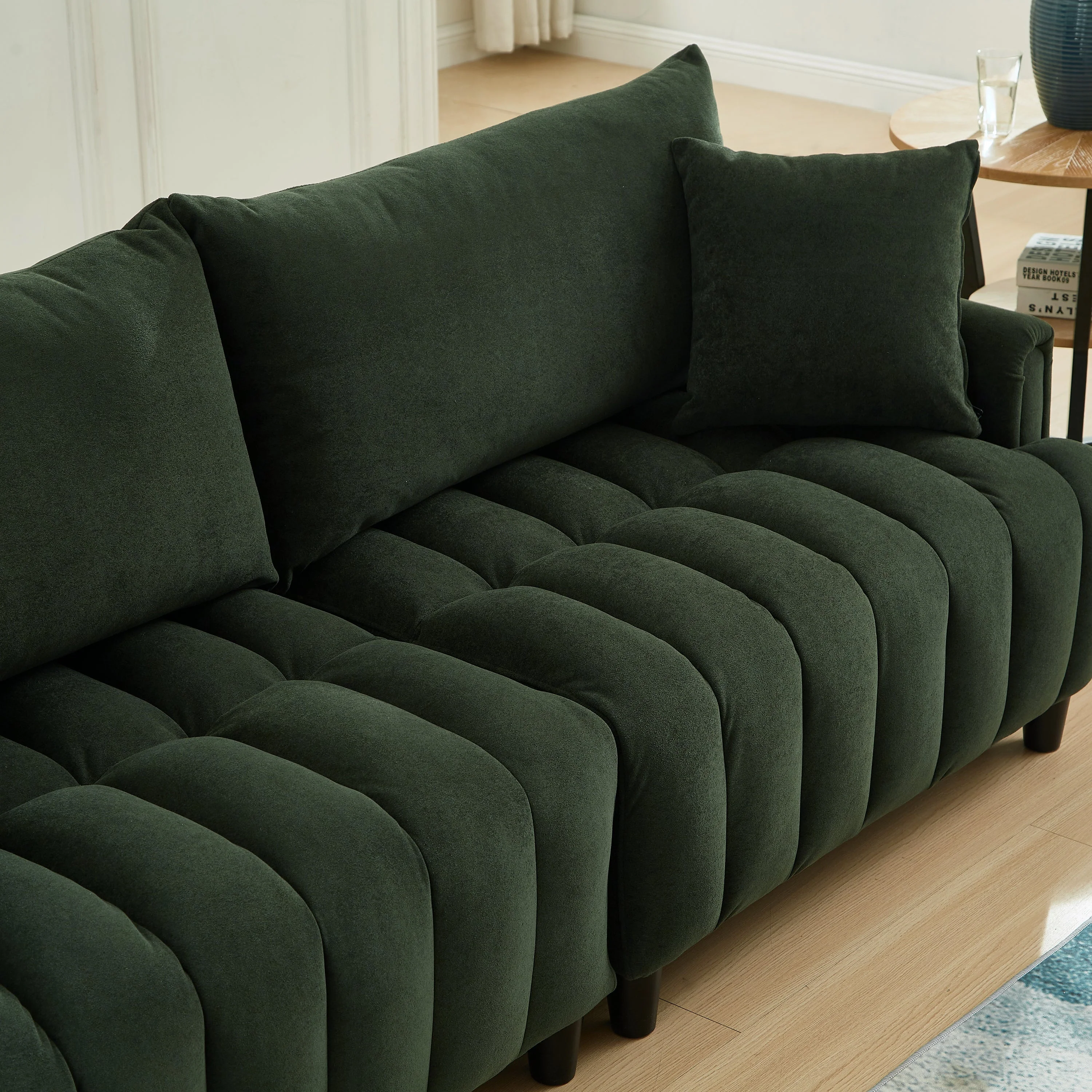 83'' Futon Sofa Bed with Polyester Fabric and 2 Pillows - Dark Green - Image 12