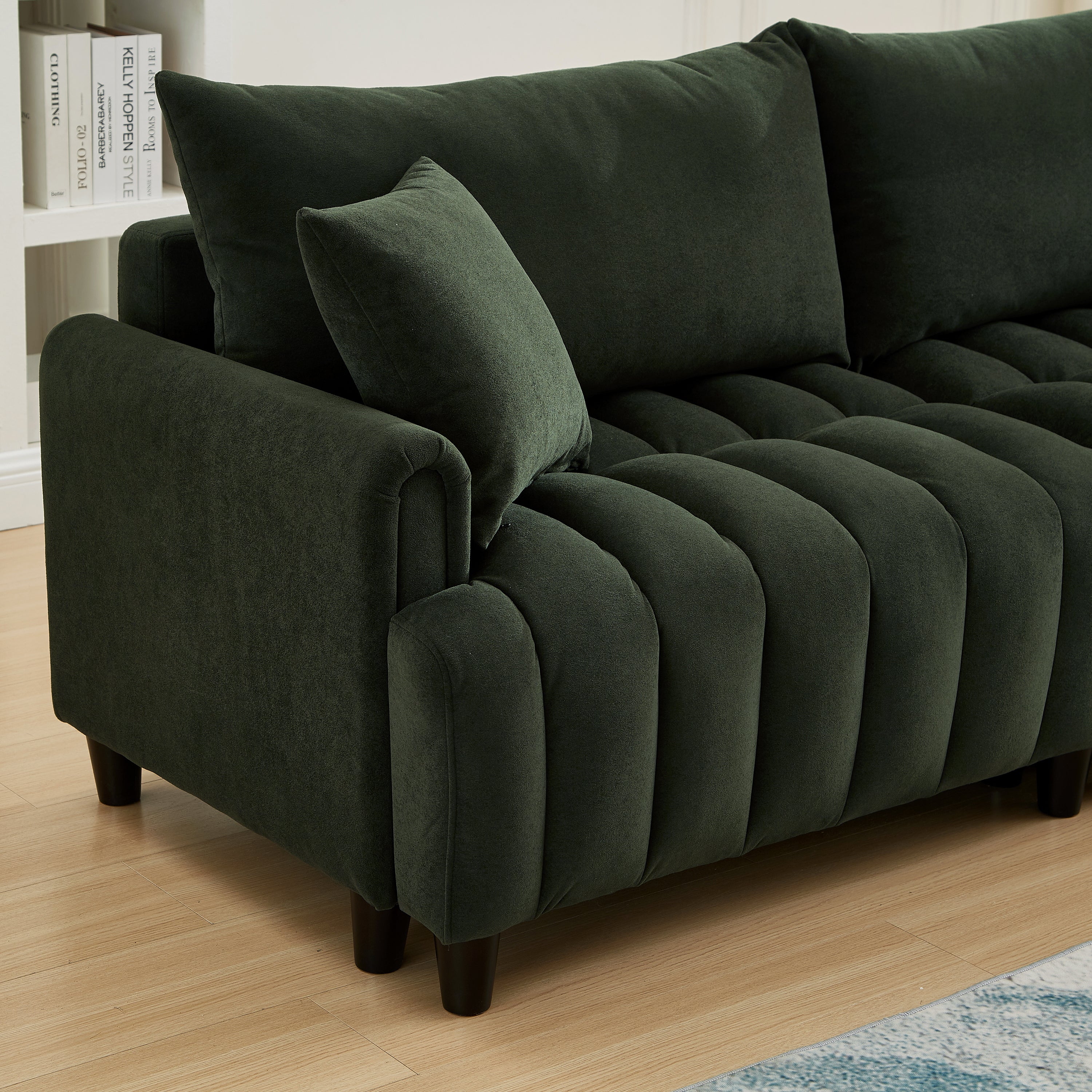83'' Futon Sofa Bed with Polyester Fabric and 2 Pillows - Dark Green - Image 13