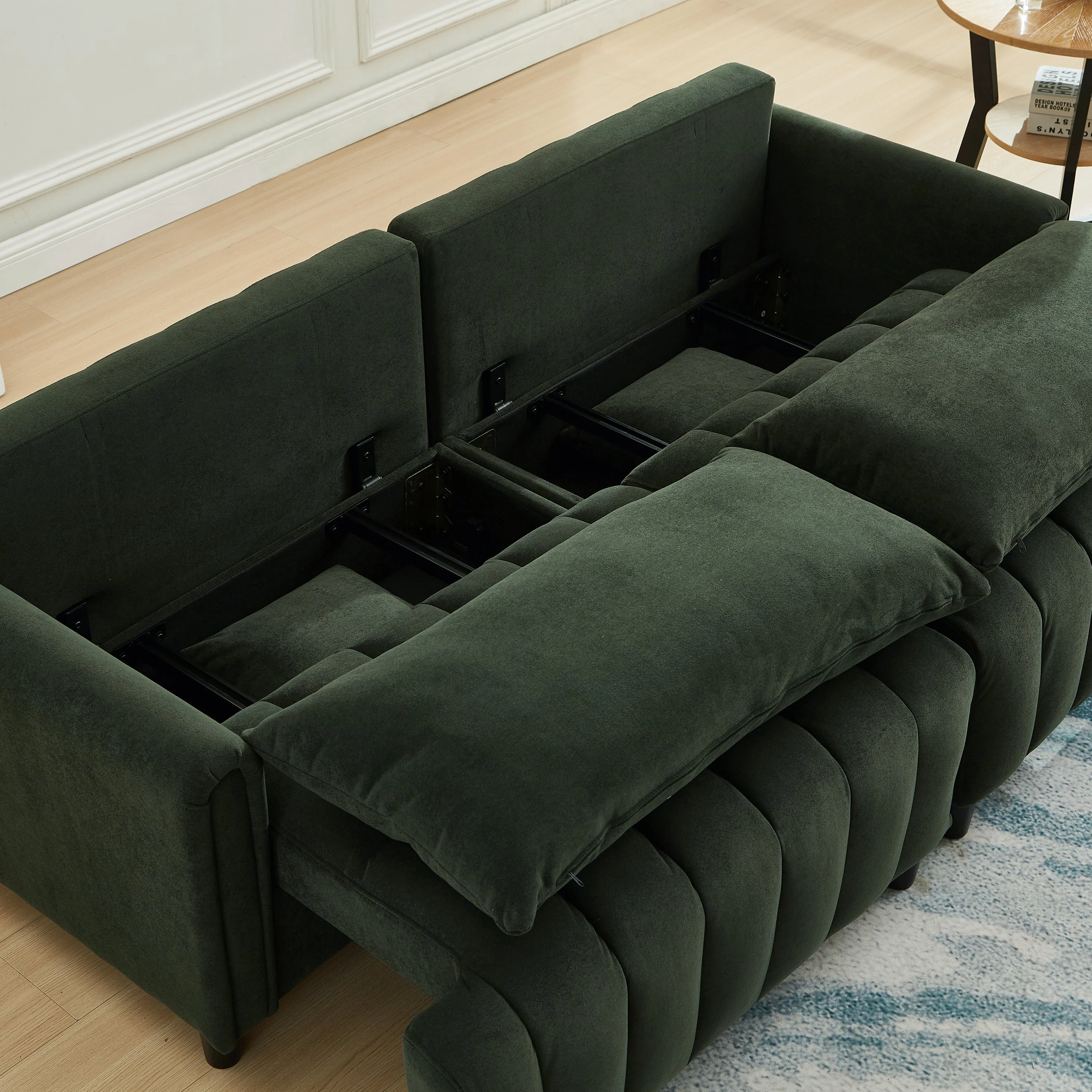 83'' Futon Sofa Bed with Polyester Fabric and 2 Pillows - Dark Green - Image 14